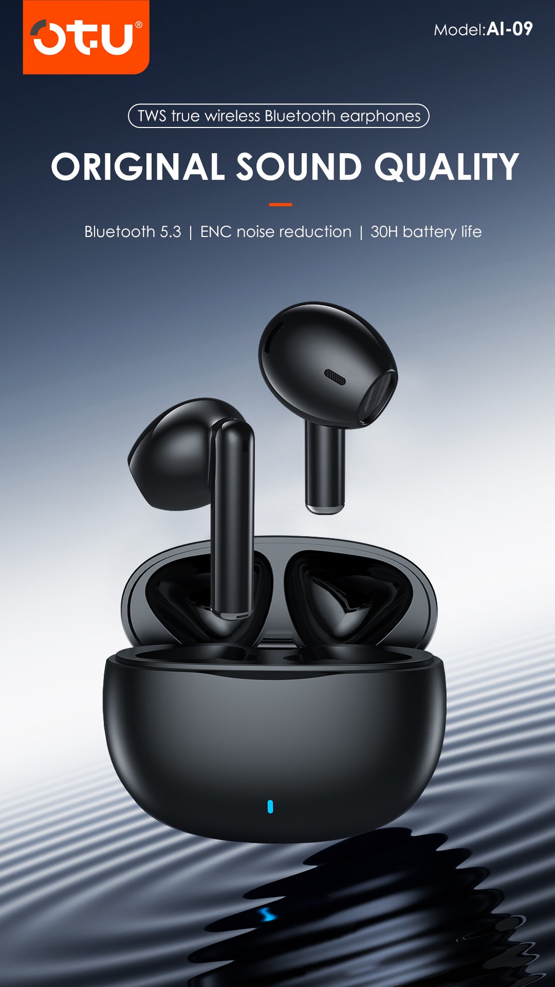 OTU AI-09 TWS Earbuds - Bluetooth 5.3, ENC Noise Cancelling, 30H Playtime, Hi-Fi Stereo Sound for Android/iOS
