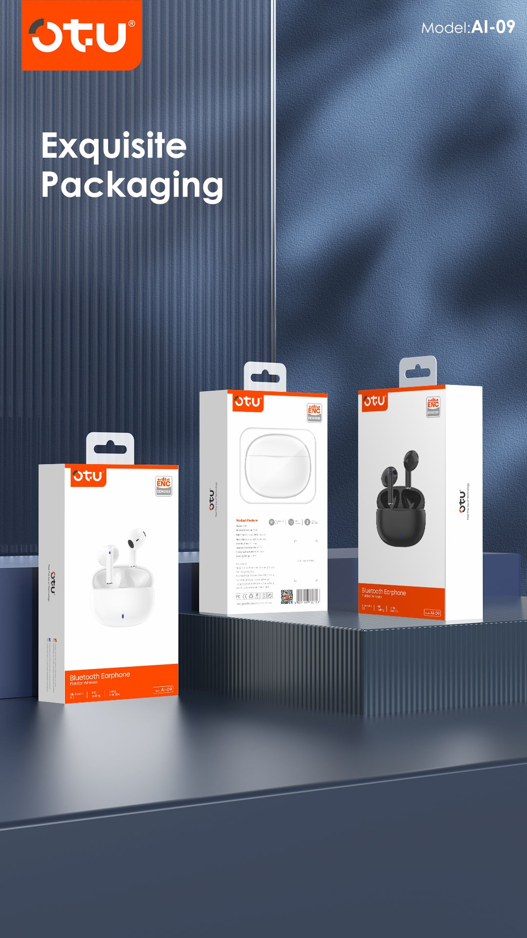 OTU AI-09 TWS Earbuds - Bluetooth 5.3, ENC Noise Cancelling, 30H Playtime, Hi-Fi Stereo Sound for Android/iOS