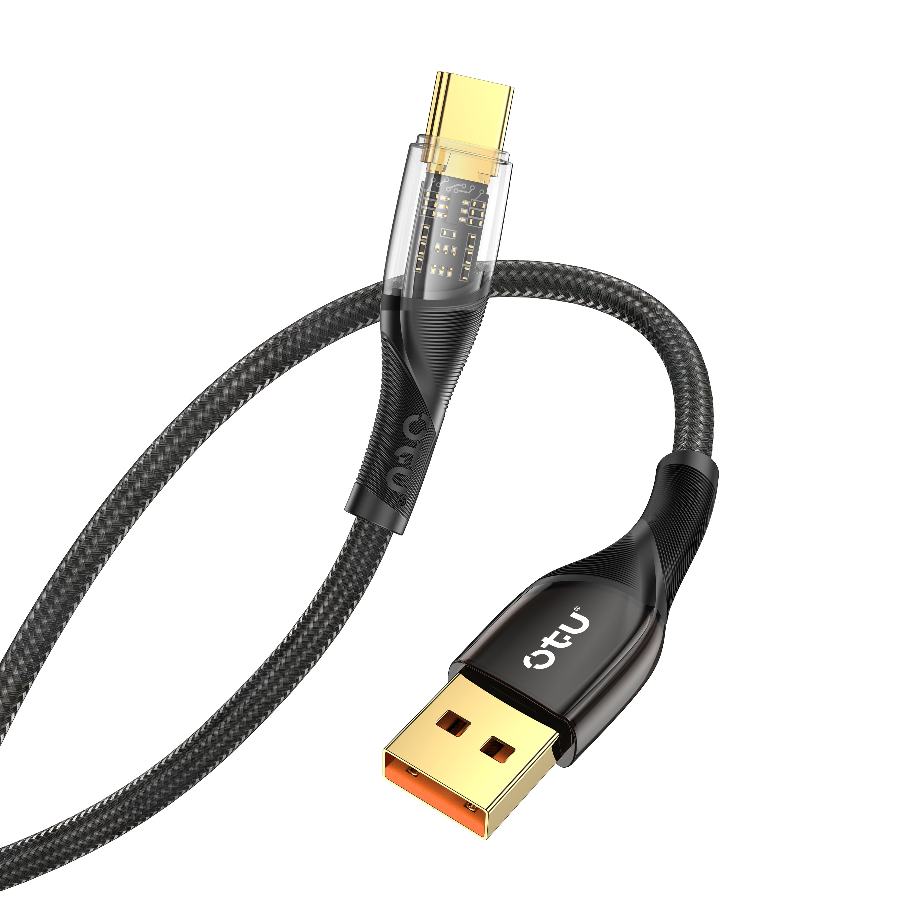 OTU DL18 3A Fast Charging Nylon Braided Cable with Smart Breathing Light - USB-C to Lightning Charger with Transparent Titanium Design