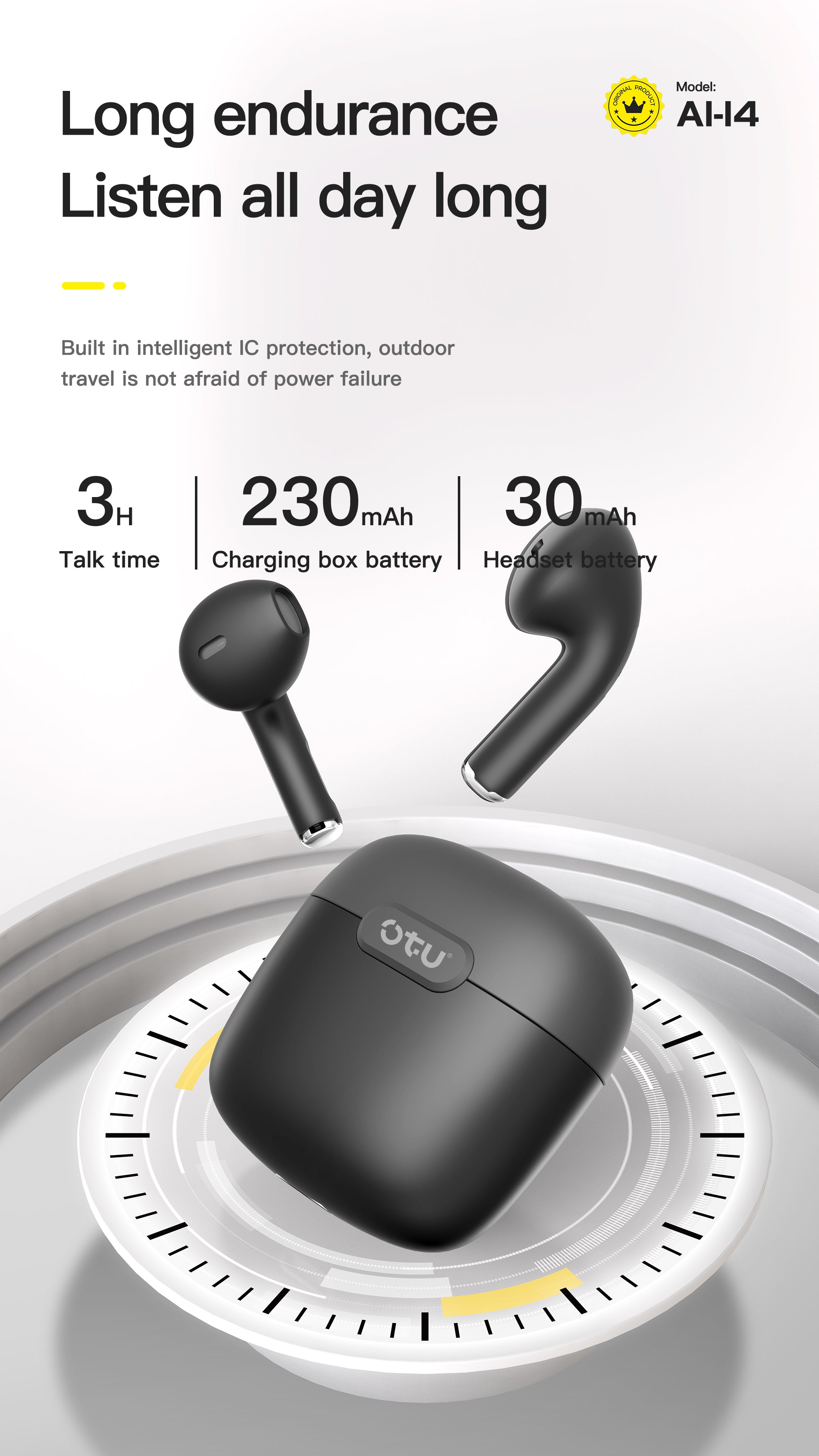 OTU AI-14 Noise Cancelling Earbuds - Bluetooth 5.1, Graphene Sound, 30H Playtime, Comfort Fit, Clear Calls
