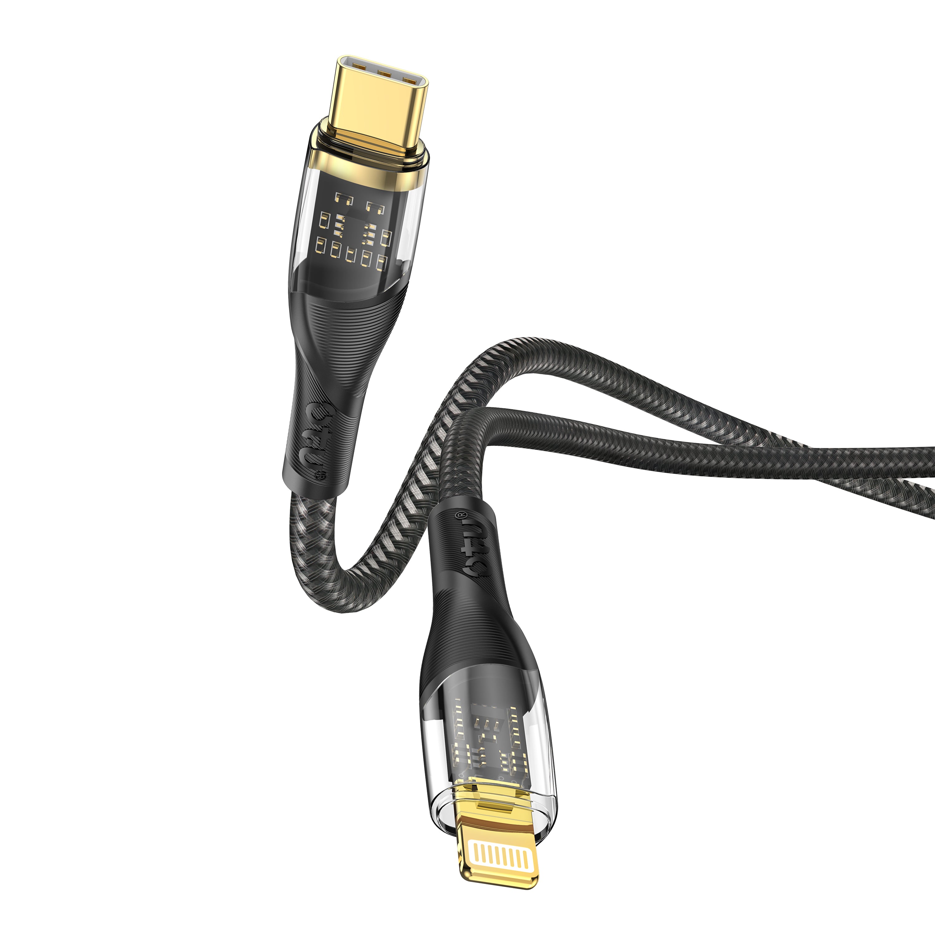 OTU DL18 CC and IC 100W Transparent Fast Charging Cable - Nylon Braided USB-C to Lightning & USB-C to USB-C Cable for High-Speed Data Transfer & Durability