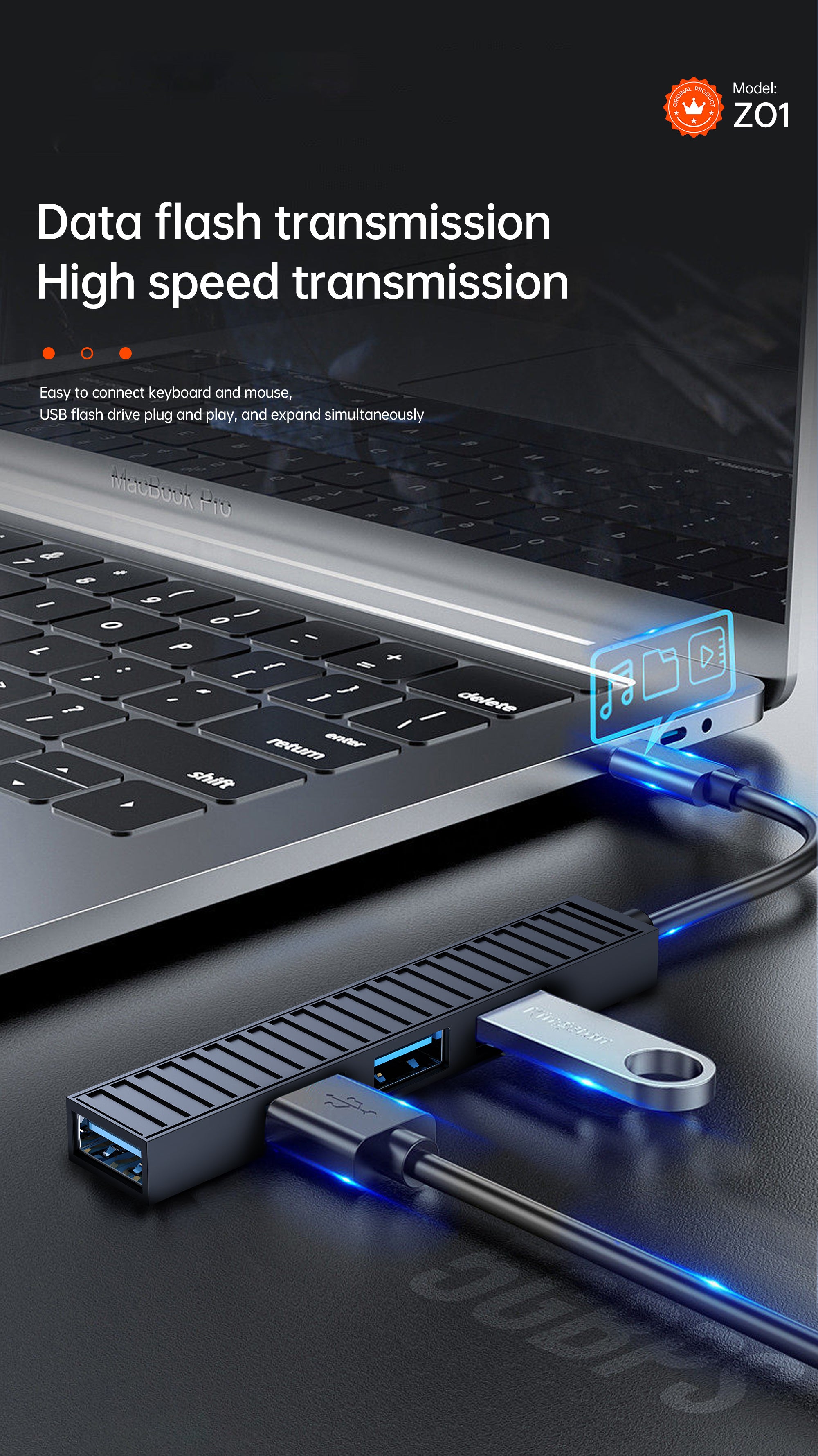 OTU Z01 4-in-1 USB Hub Adapter with Type-C & USB Input – Expand 4 Ports for Mouse, Keyboard, U盘, Hard Drive and More