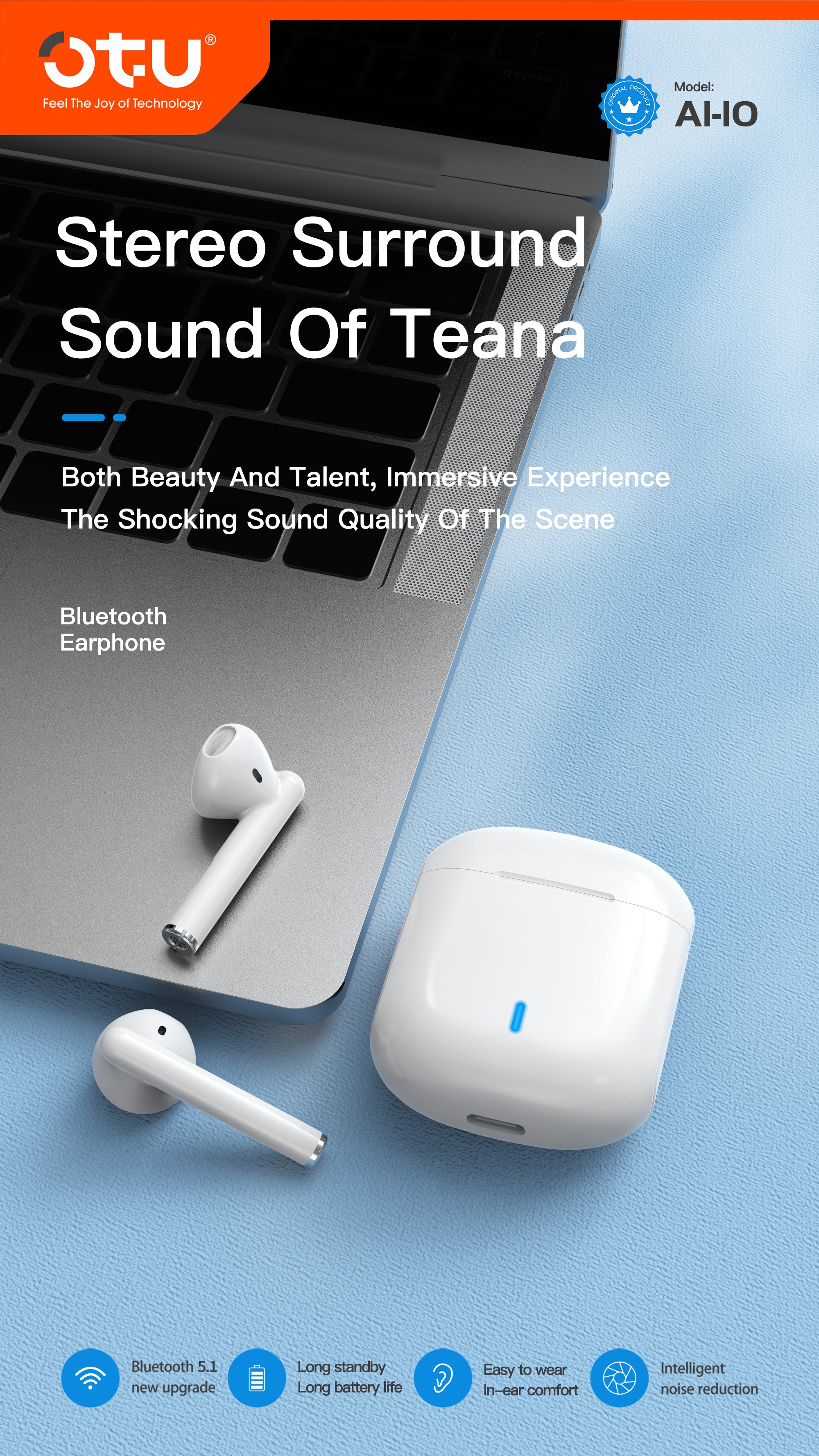 OTU Al-10 TWS Bluetooth Earbuds - Bluetooth 5.1, Smart Noise Cancellation, Hi-Fi Sound, 4H Talk Time, Auto Connect