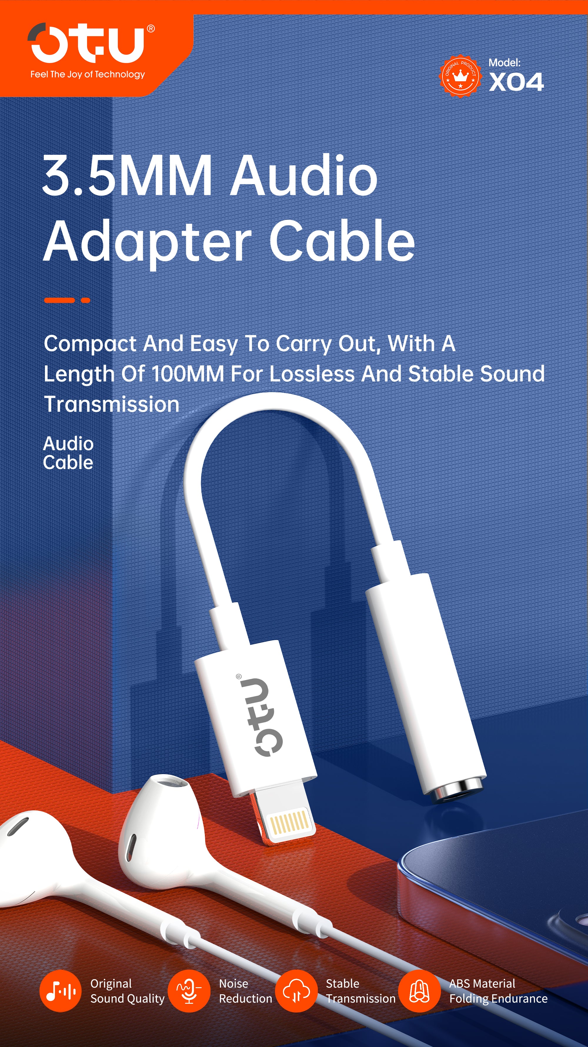 OTU X04 3-in-1 USB-C to 3.5mm Audio Adapter with Microphone – Noise Cancelling, Hi-Fi Sound, Compatible with iPhone Android & More