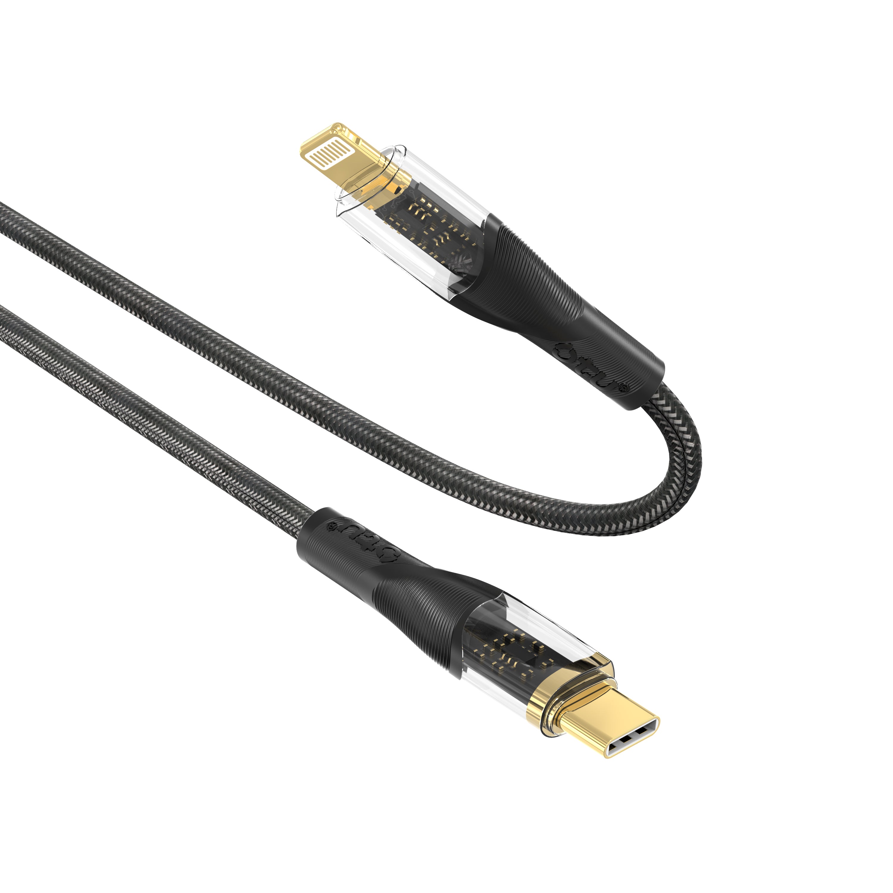 OTU DL18 CC and IC 100W Transparent Fast Charging Cable - Nylon Braided USB-C to Lightning & USB-C to USB-C Cable for High-Speed Data Transfer & Durability