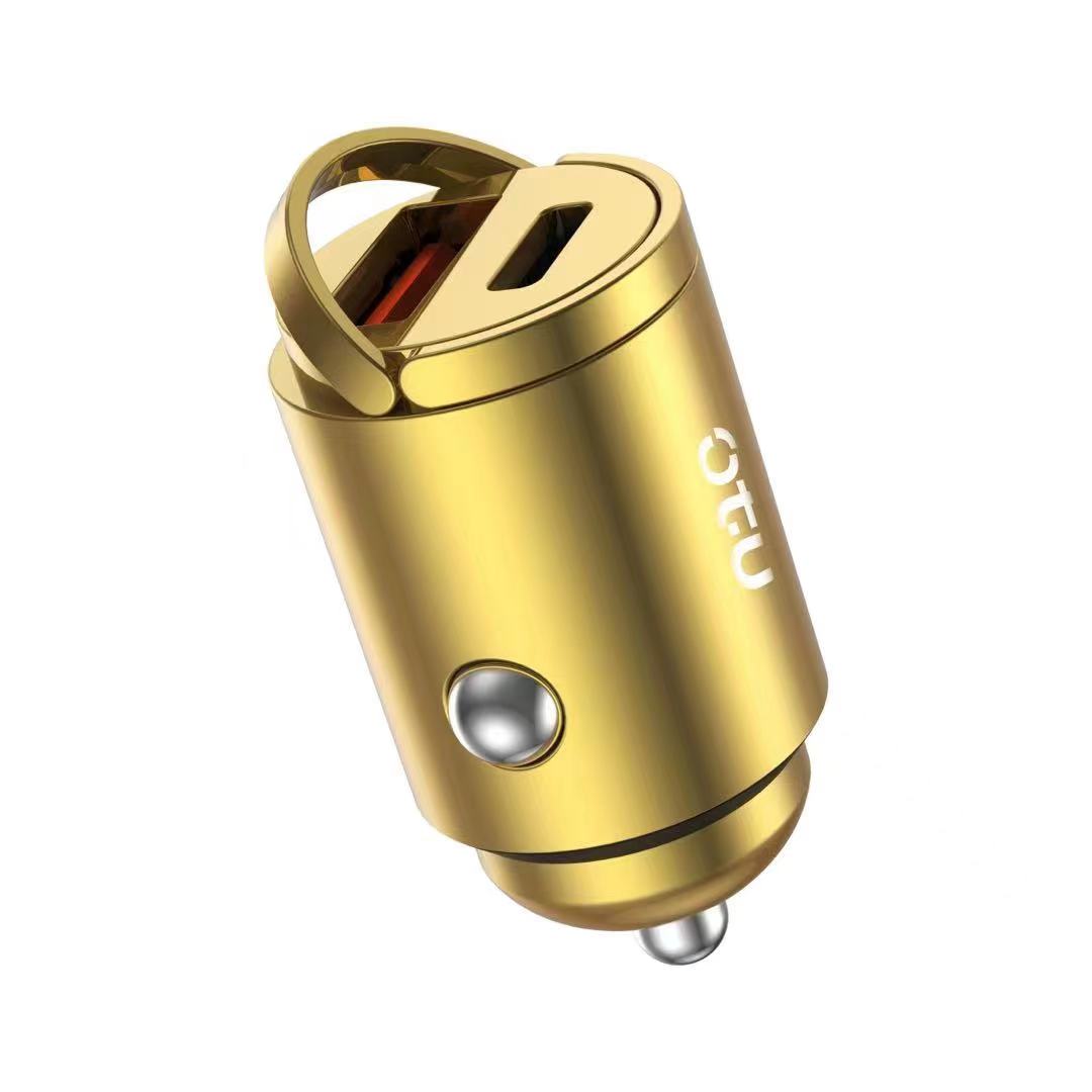 OTU C04 PD & QC3.0 Metal Car Charger – 20W Dual Port Fast Charger with Premium Gold & Space Black Design