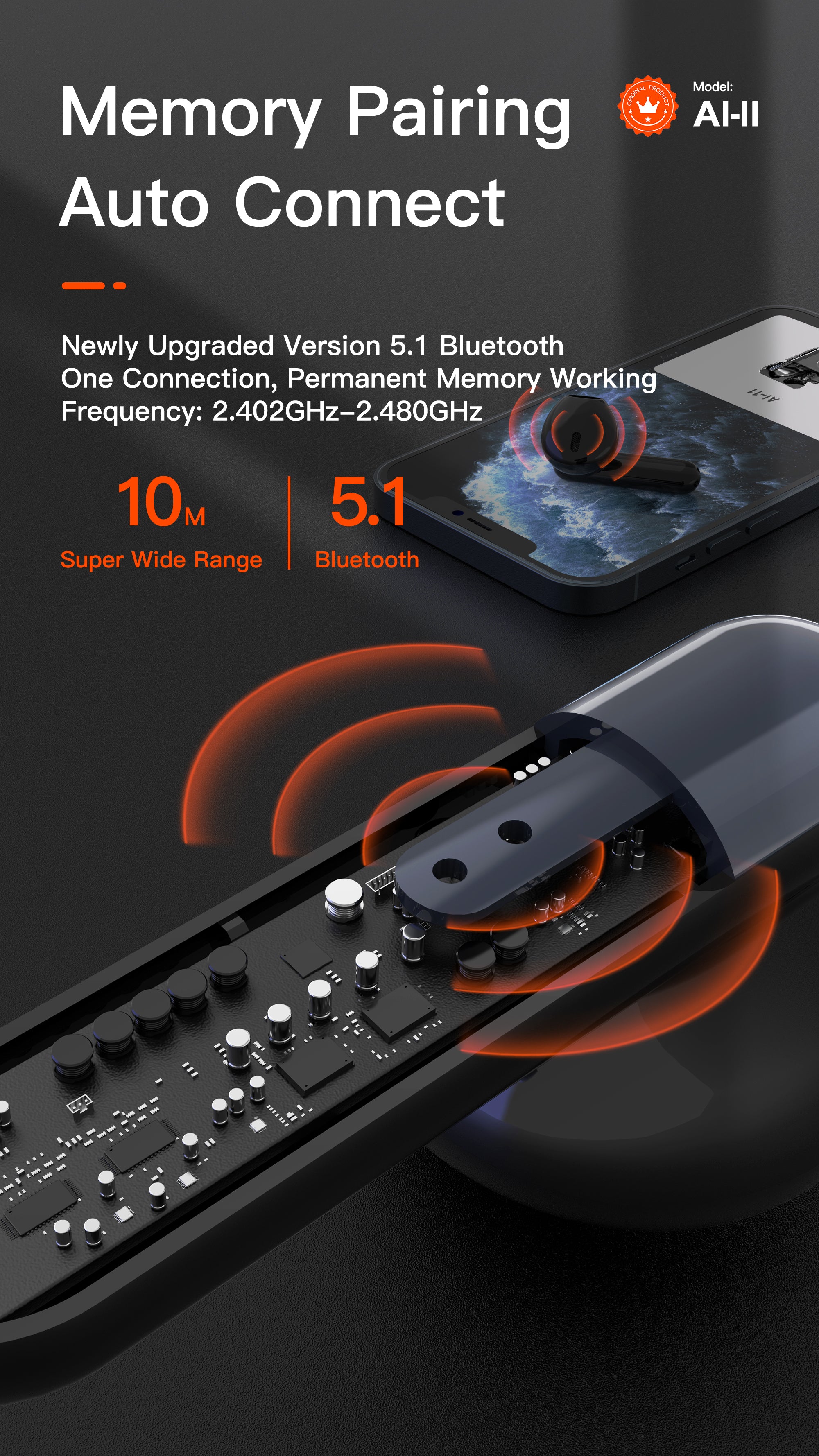 OTU Al-11 Wireless Earbuds - Bluetooth 5.1, Panoramic 3D Sound, Noise Reduction, 4H Talk, Auto Pairing