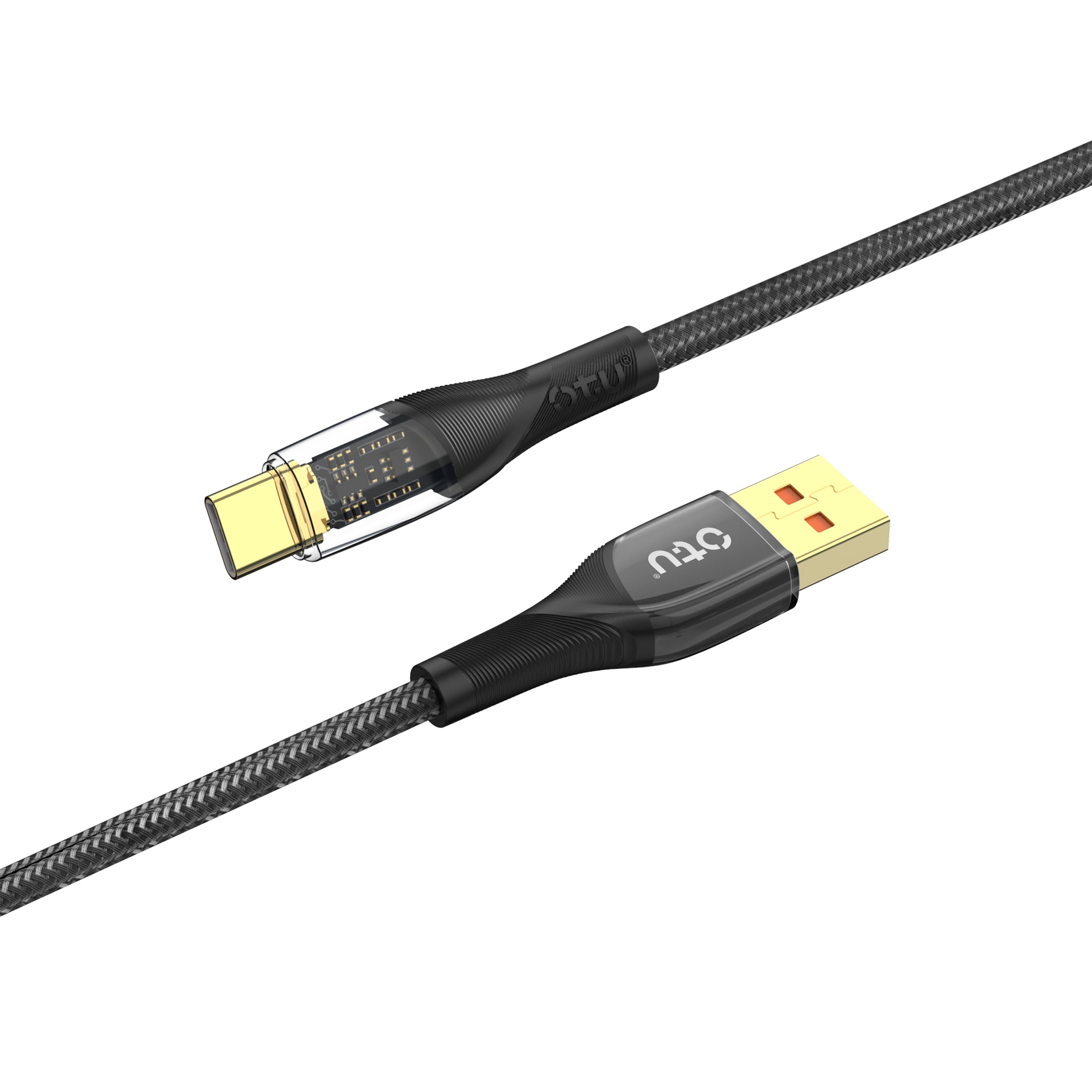 OTU DL18 3A Fast Charging Nylon Braided Cable with Smart Breathing Light - USB-C to Lightning Charger with Transparent Titanium Design