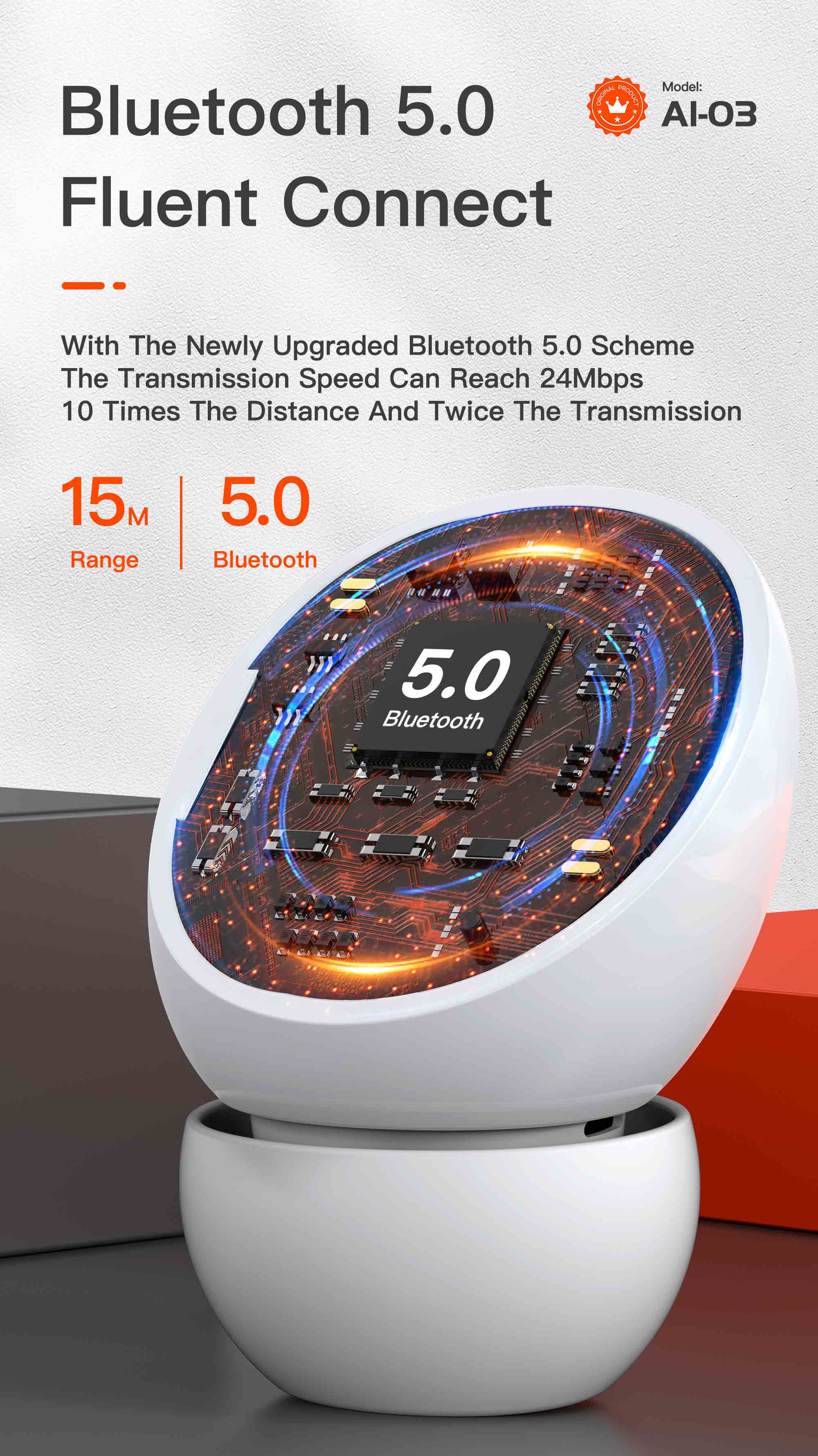 OTU AI03 HIFI Stereo Wireless Earbuds – Deep Bass, Bluetooth 5.0, 4H Talk Time