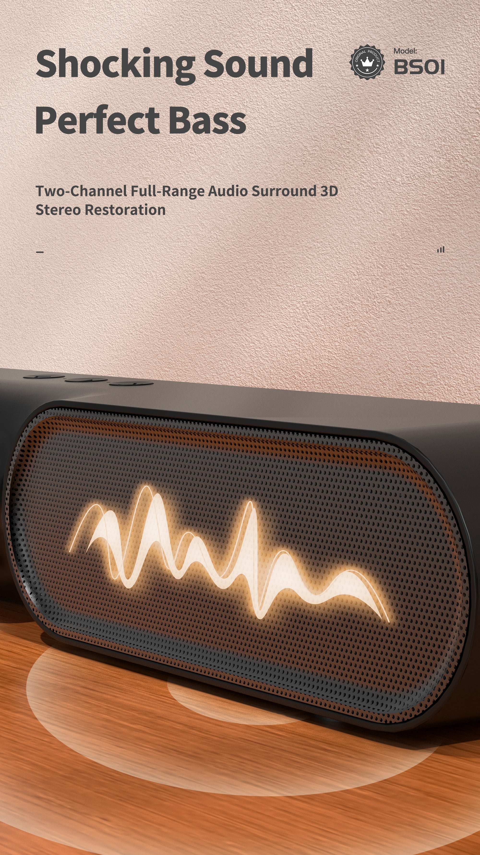 OTU BSO1 Portable Bluetooth Speaker with Deep Bass, 2000mAh Battery, 6-Hour Playtime, Wireless Subwoofer – Black