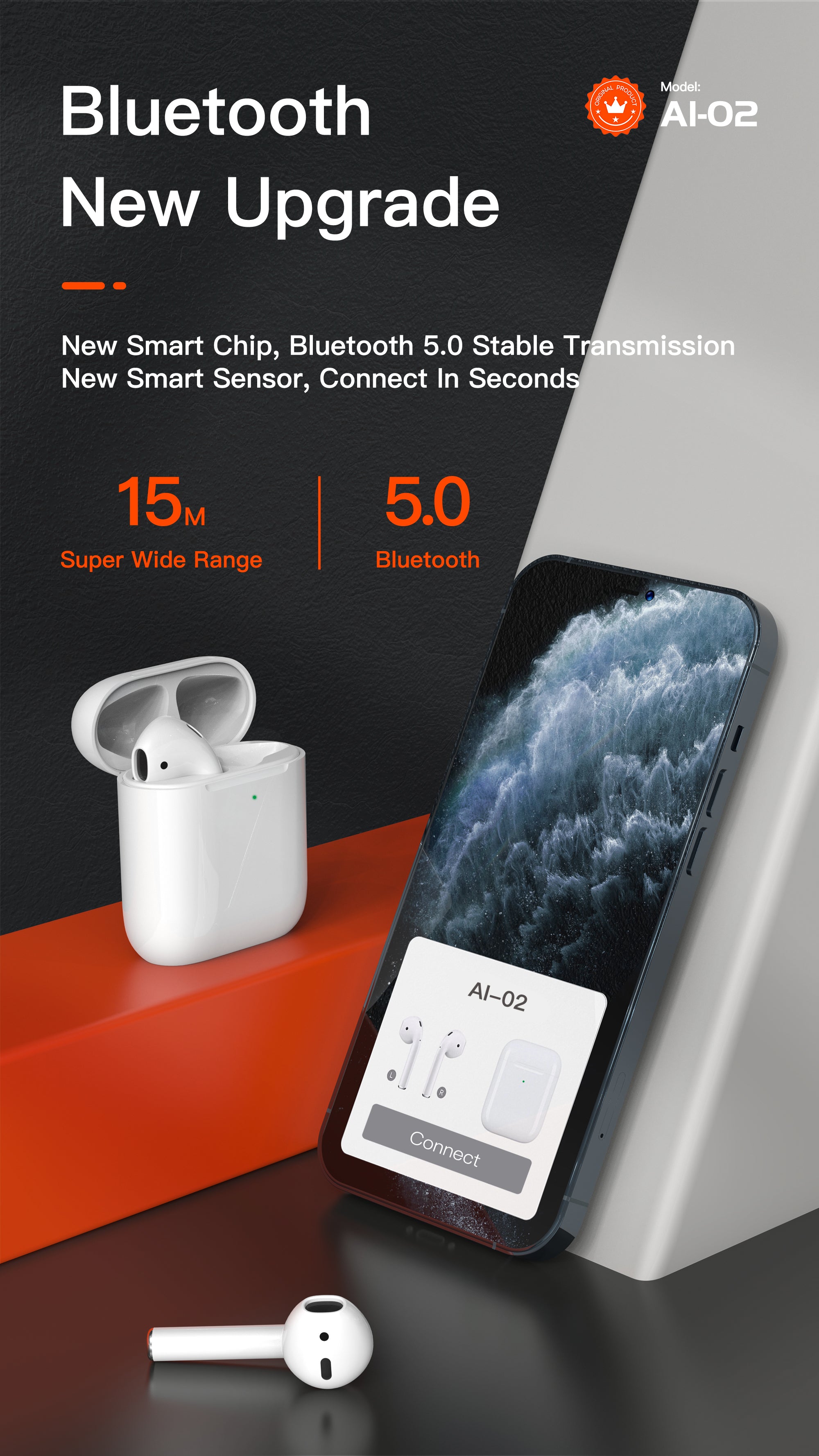 OTU AI02 HIFI Stereo Wireless Bluetooth Earbuds – 365-Day Battery, Noise Cancellation, Instant Pairing