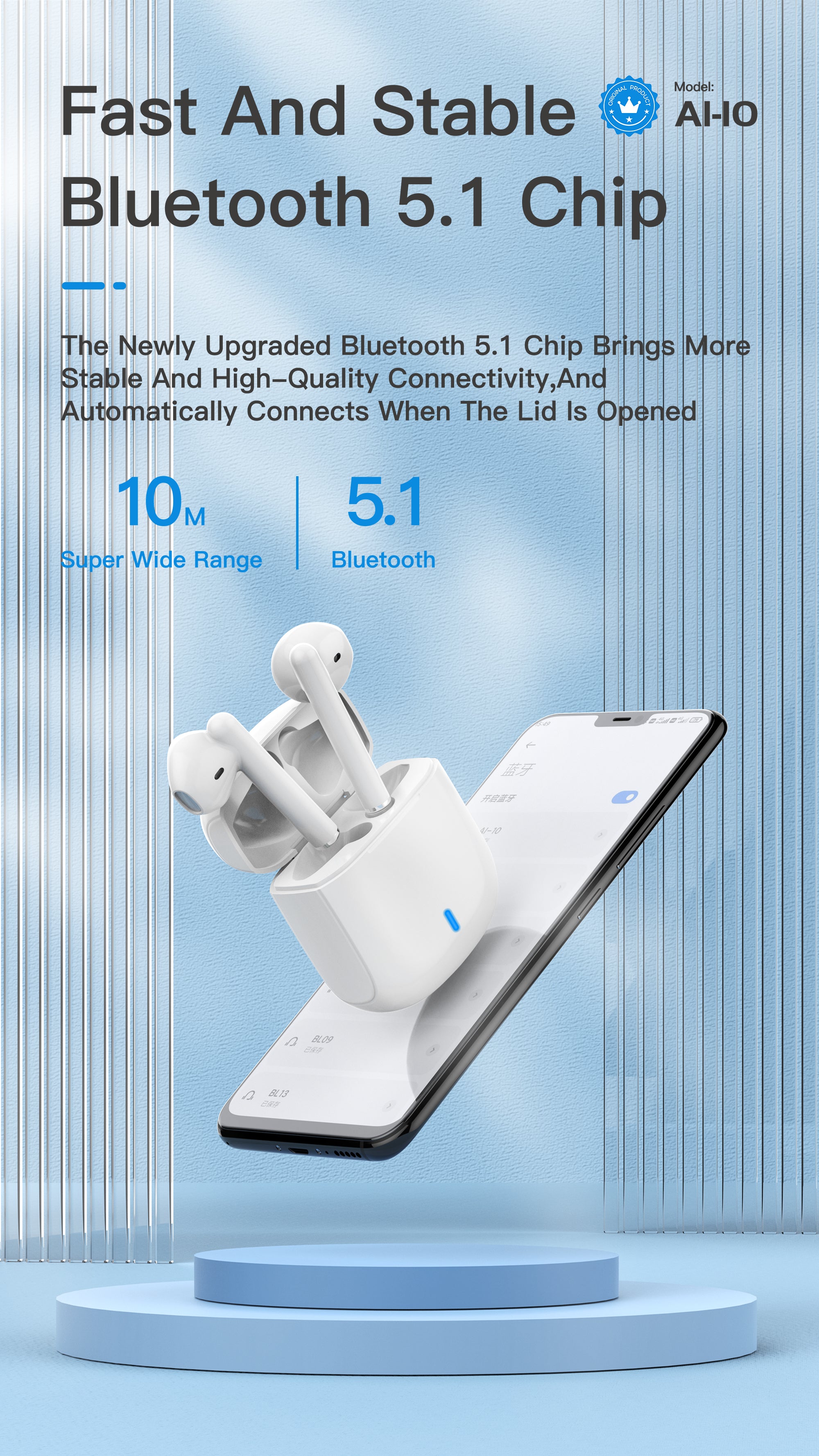OTU Al-10 TWS Bluetooth Earbuds - Bluetooth 5.1, Smart Noise Cancellation, Hi-Fi Sound, 4H Talk Time, Auto Connect
