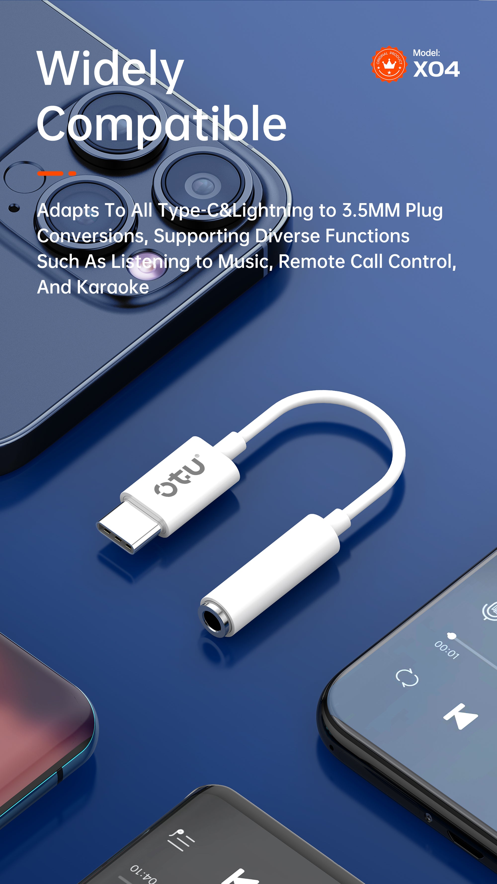 OTU X04 3-in-1 USB-C to 3.5mm Audio Adapter with Microphone – Noise Cancelling, Hi-Fi Sound, Compatible with iPhone Android & More