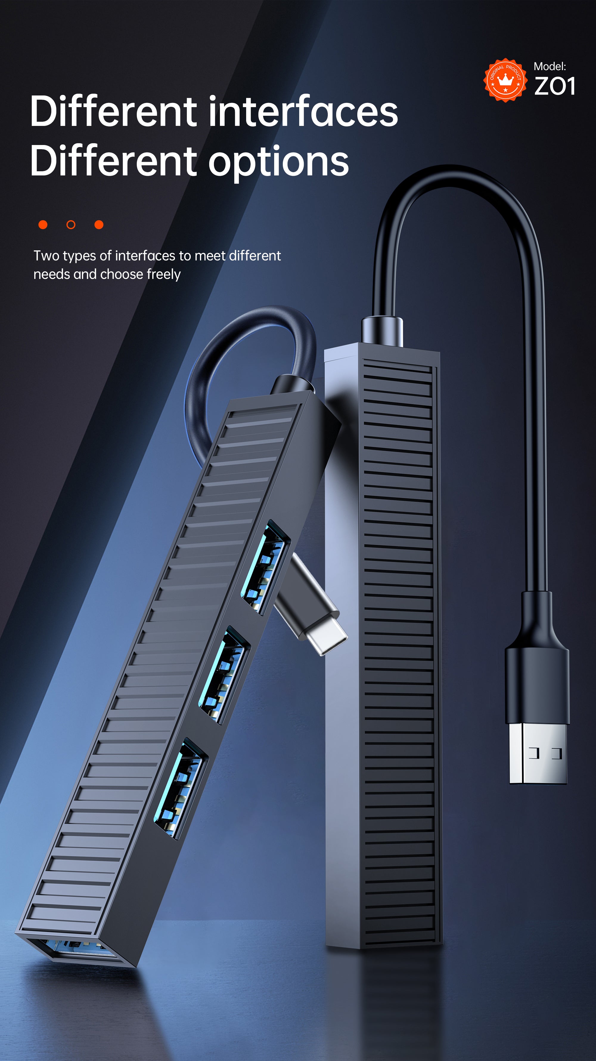 OTU Z01 4-in-1 USB Hub Adapter with Type-C & USB Input – Expand 4 Ports for Mouse, Keyboard, U盘, Hard Drive and More