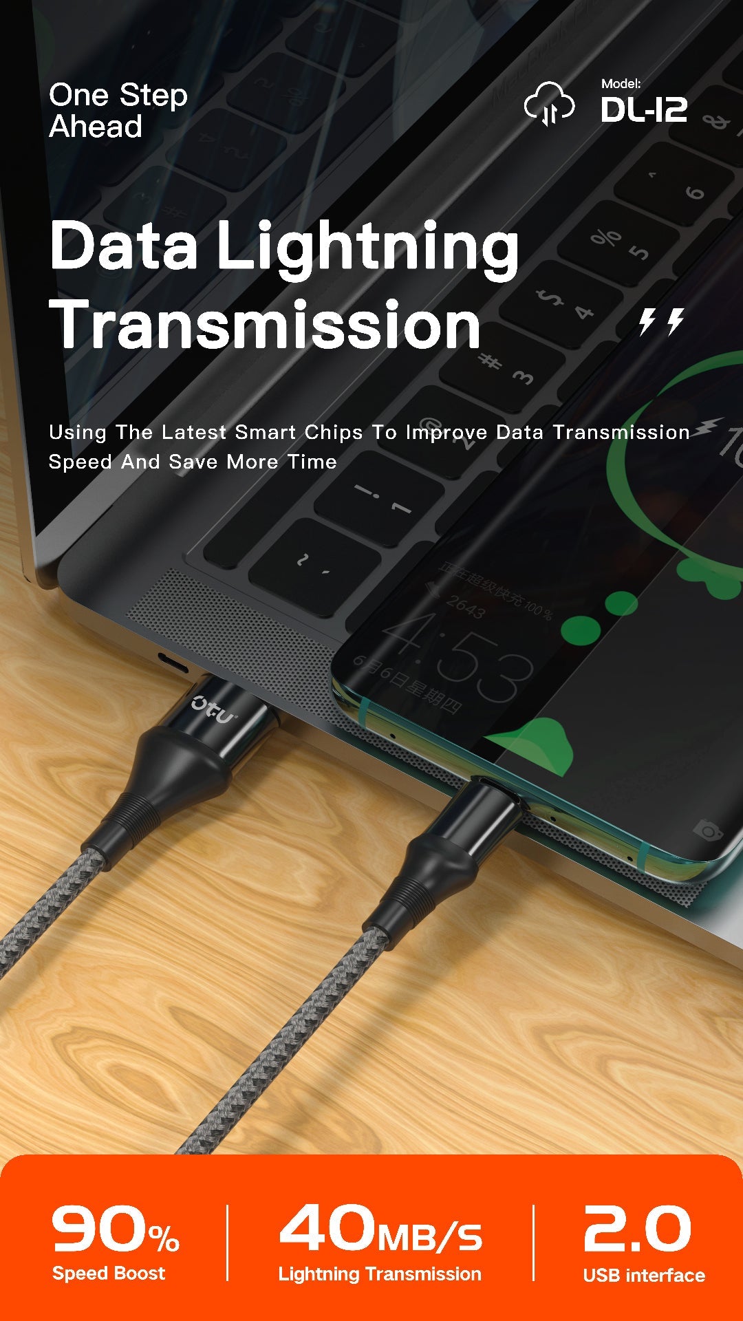 OTU DL12 5A Fast Charging Braided Nylon Data Cable with Triple Interchangeable Interfaces | 1M Length | Durable