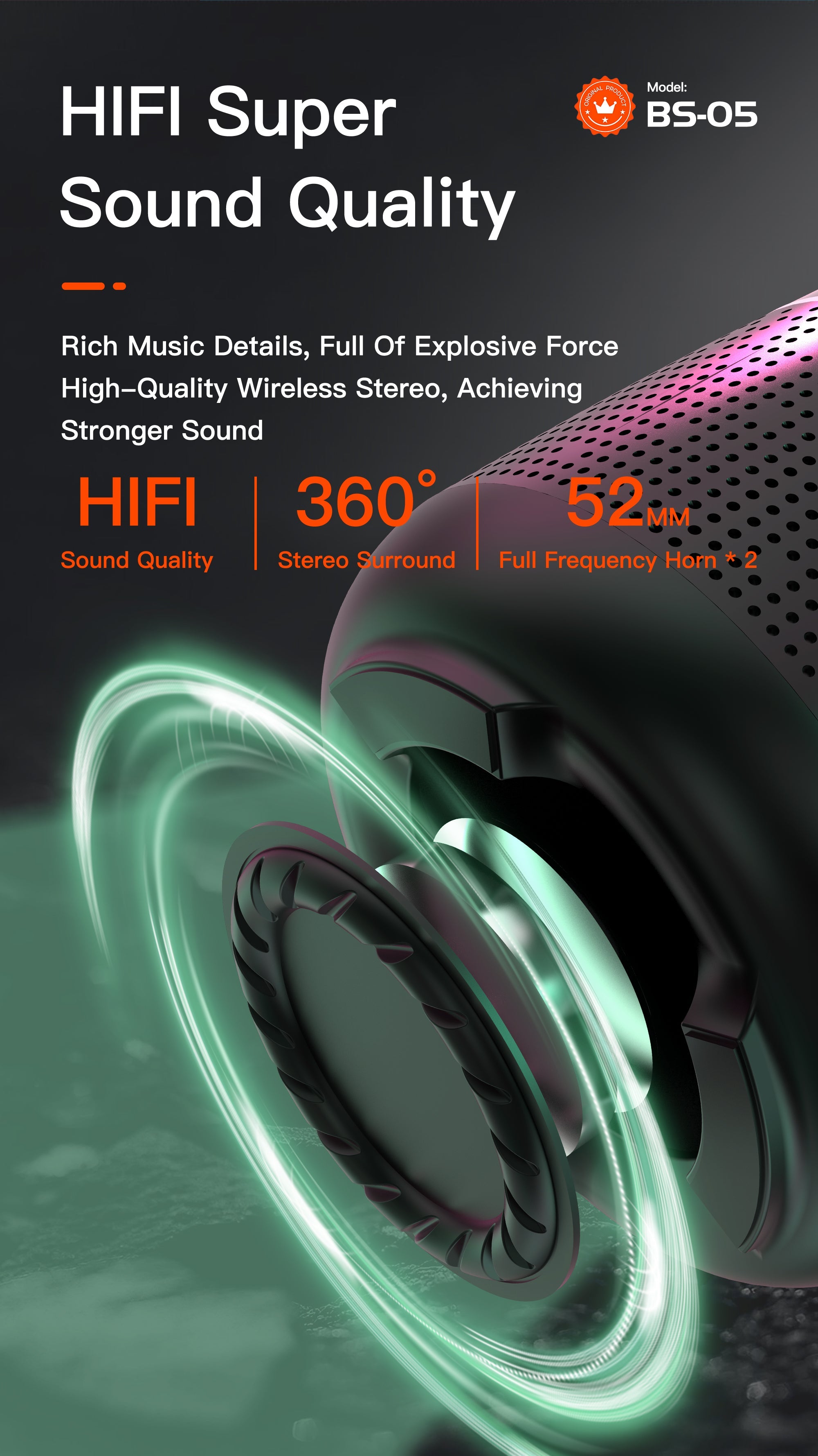 OTU BS-05 Portable Bluetooth Speaker with Deep Bass, 10-Hour Playtime, HiFi Stereo Sound, Bluetooth 5.0 – Ideal for Outdoor and Home Use