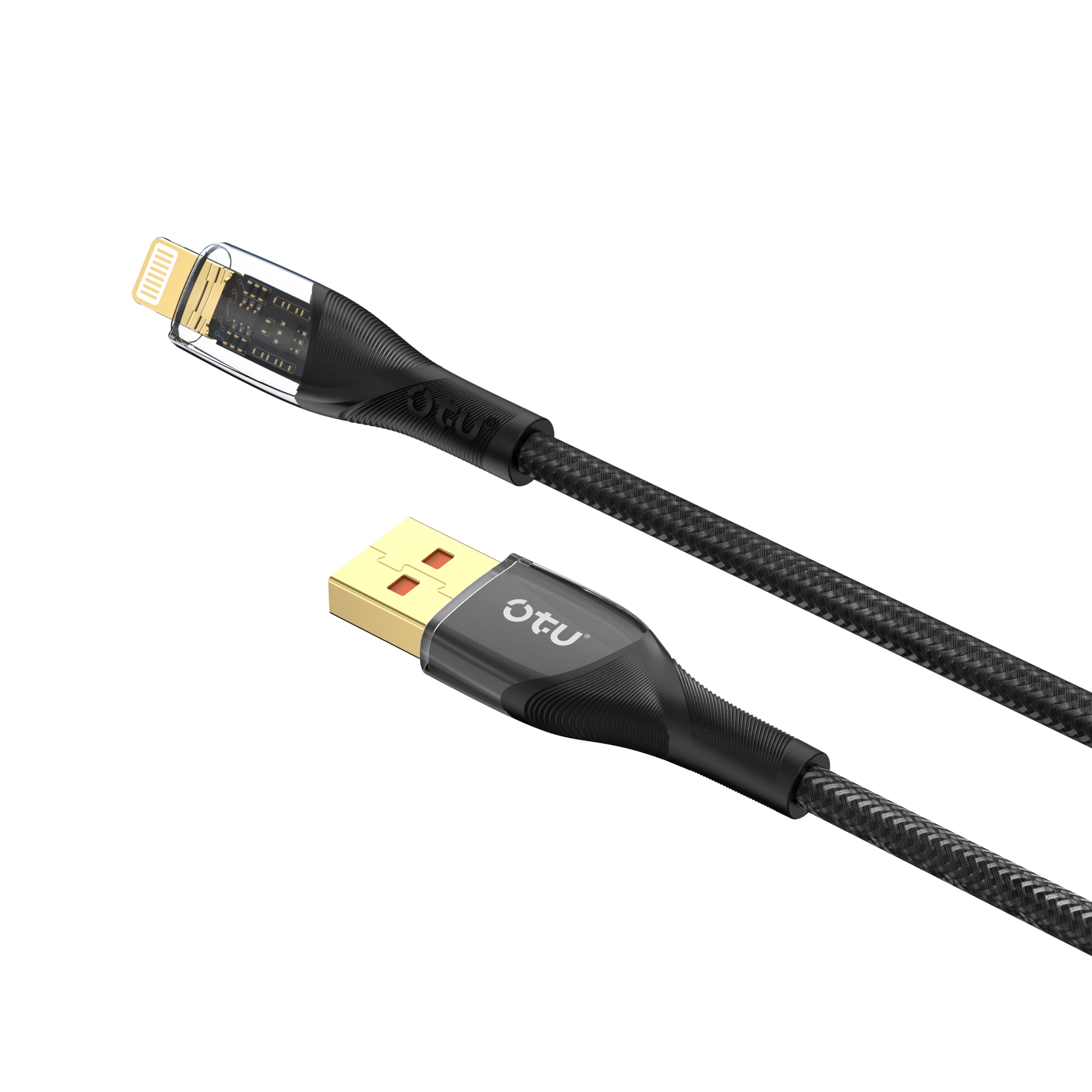 OTU DL18 3A Fast Charging Nylon Braided Cable with Smart Breathing Light - USB-C to Lightning Charger with Transparent Titanium Design
