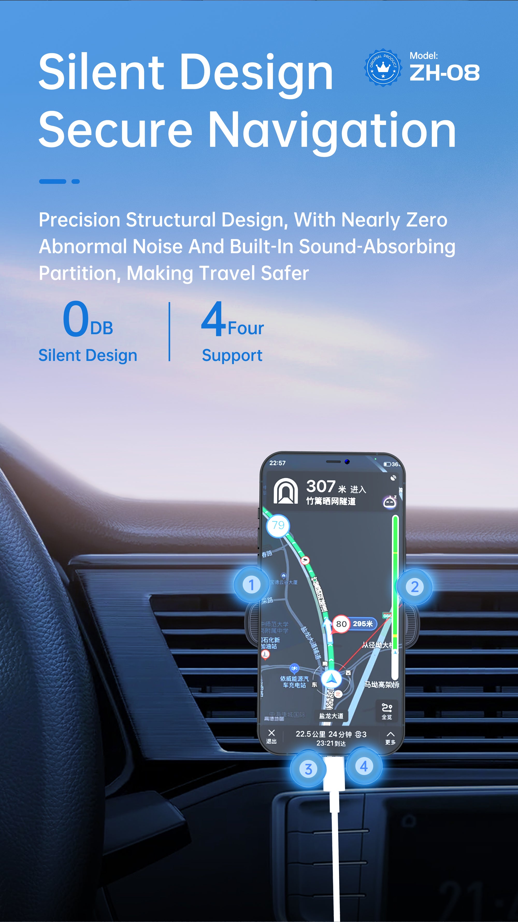 OTU ZH08 Universal Gravity Car Phone Mount Holder - Hands-Free Silent One-Handed Operation for iPhone & Android (4.7-7")