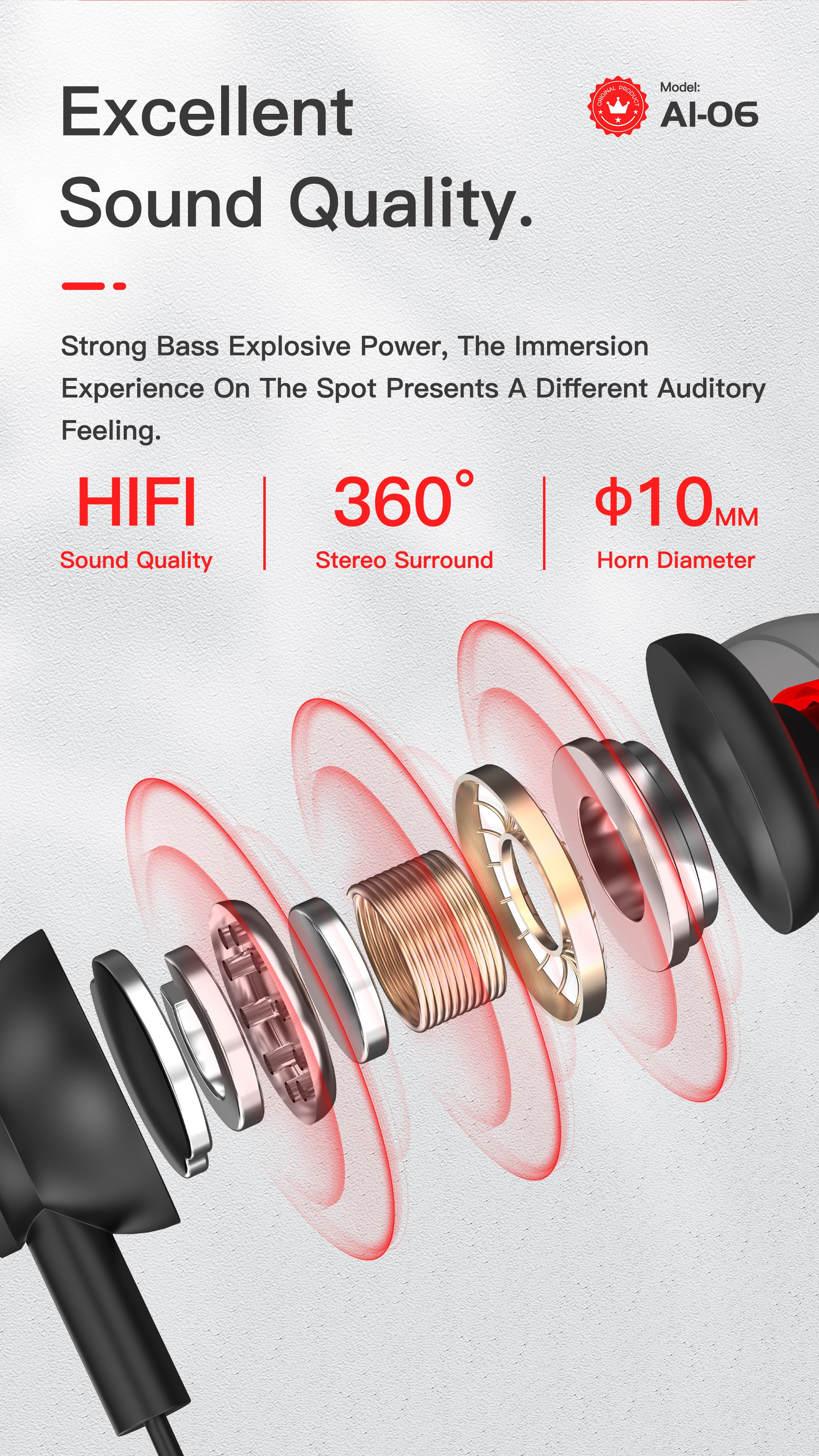 OTU AI06 Neckband Bluetooth Headphones, 8H Playback Sports Headset with HiFi Stereo, Secure Fit for Running and Workout