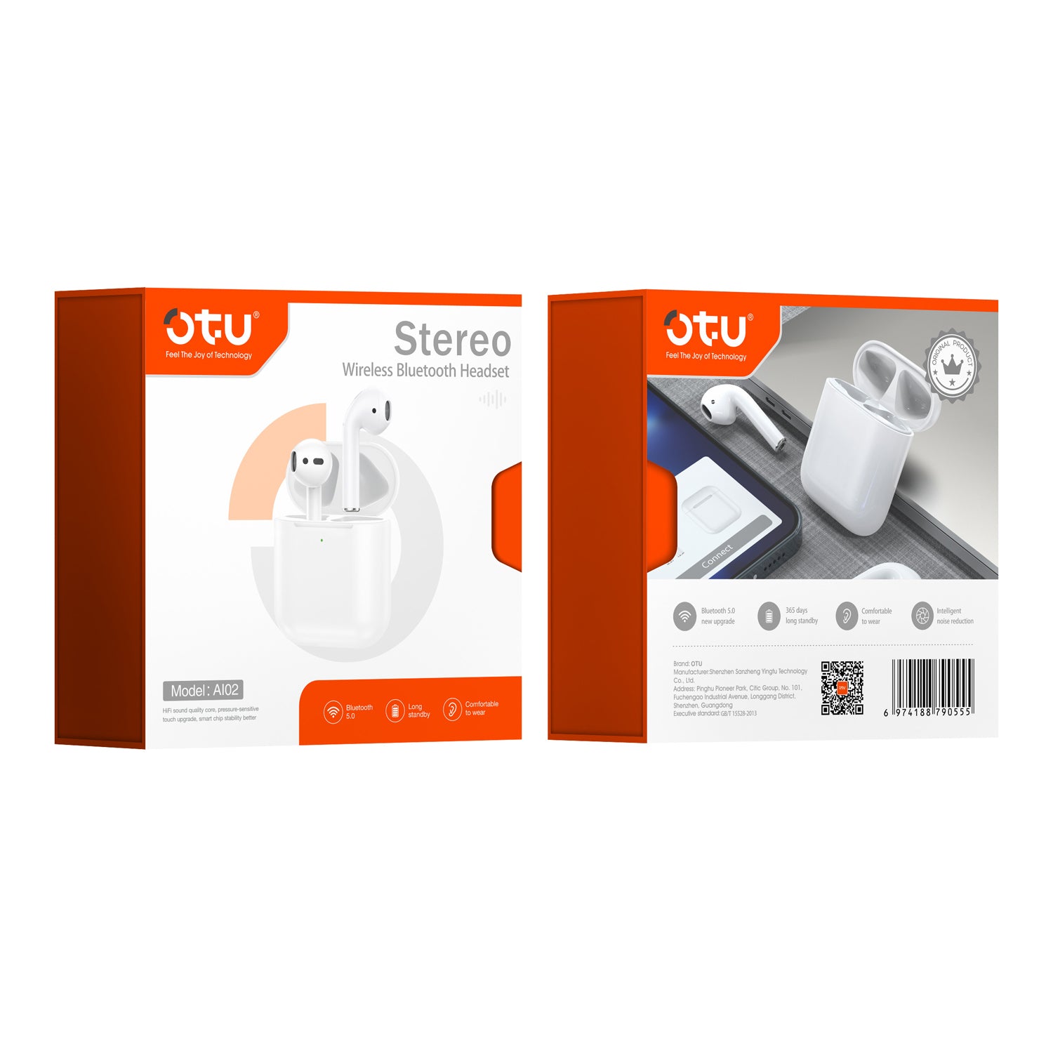 OTU AI02 HIFI Stereo Wireless Bluetooth Earbuds – 365-Day Battery, Noise Cancellation, Instant Pairing