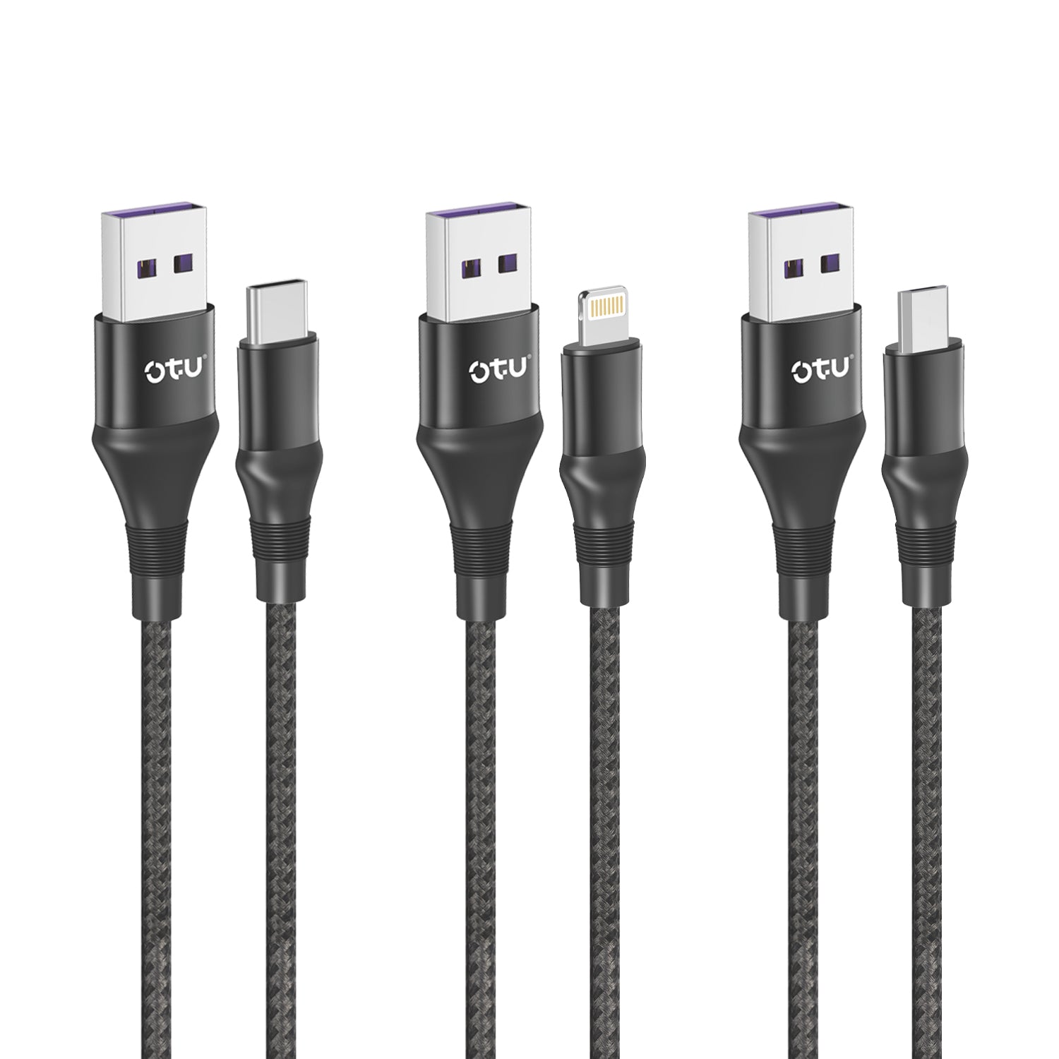 OTU DL12 5A Fast Charging Braided Nylon Data Cable with Triple Interchangeable Interfaces | 1M Length | Durable