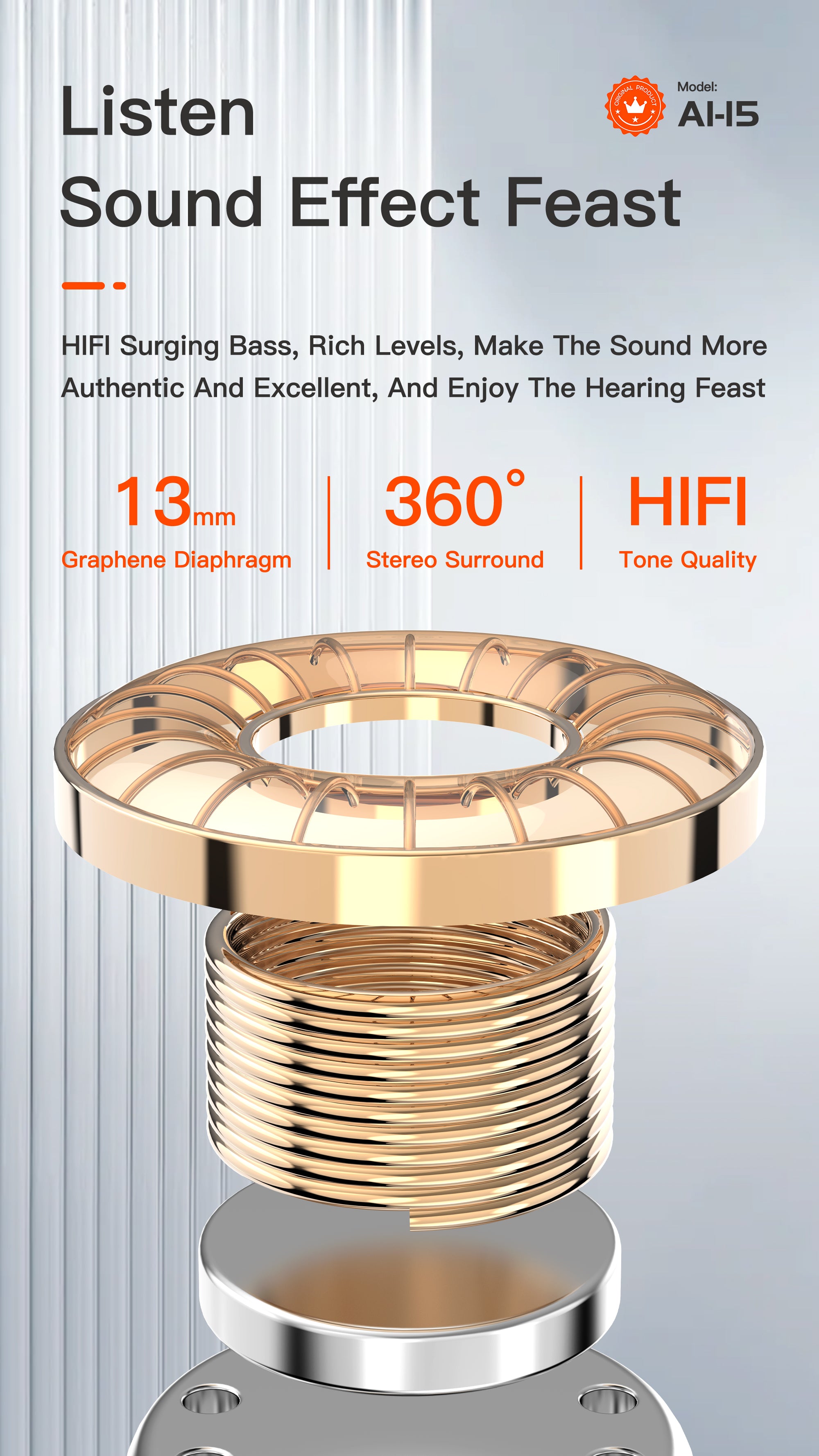 OTU Al-15 Wireless Earbuds - Bluetooth 5.1, 4H Talk Time, Hi-Fi Sound, Noise Reduction, Auto Connect