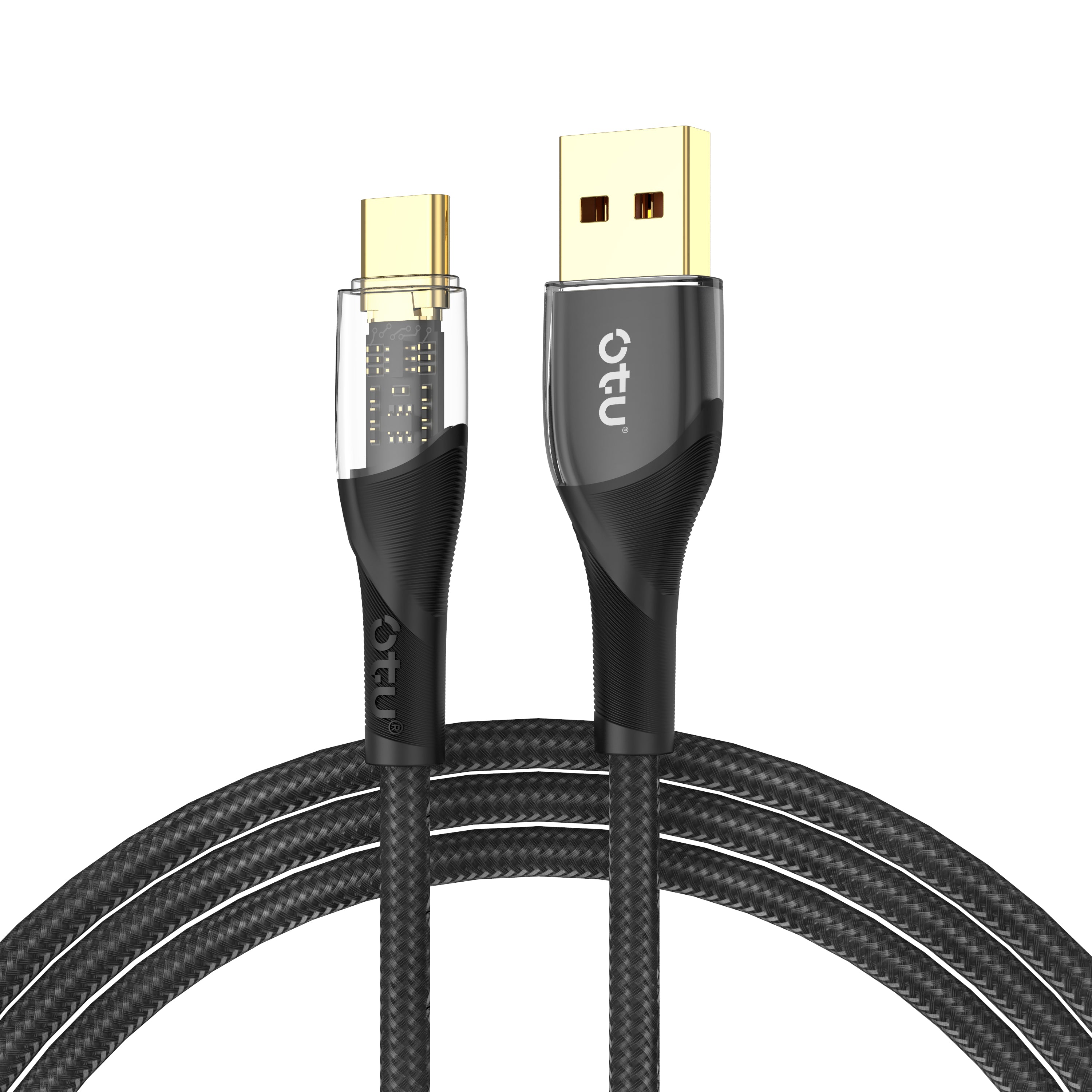 OTU DL18 3A Fast Charging Nylon Braided Cable with Smart Breathing Light - USB-C to Lightning Charger with Transparent Titanium Design