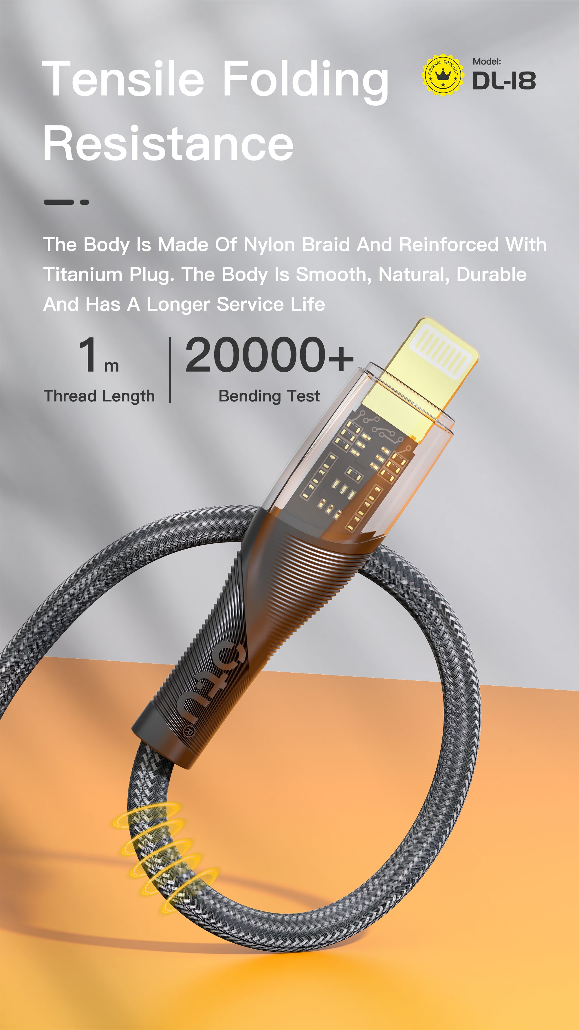 OTU DL18 CC and IC 100W Transparent Fast Charging Cable - Nylon Braided USB-C to Lightning & USB-C to USB-C Cable for High-Speed Data Transfer & Durability