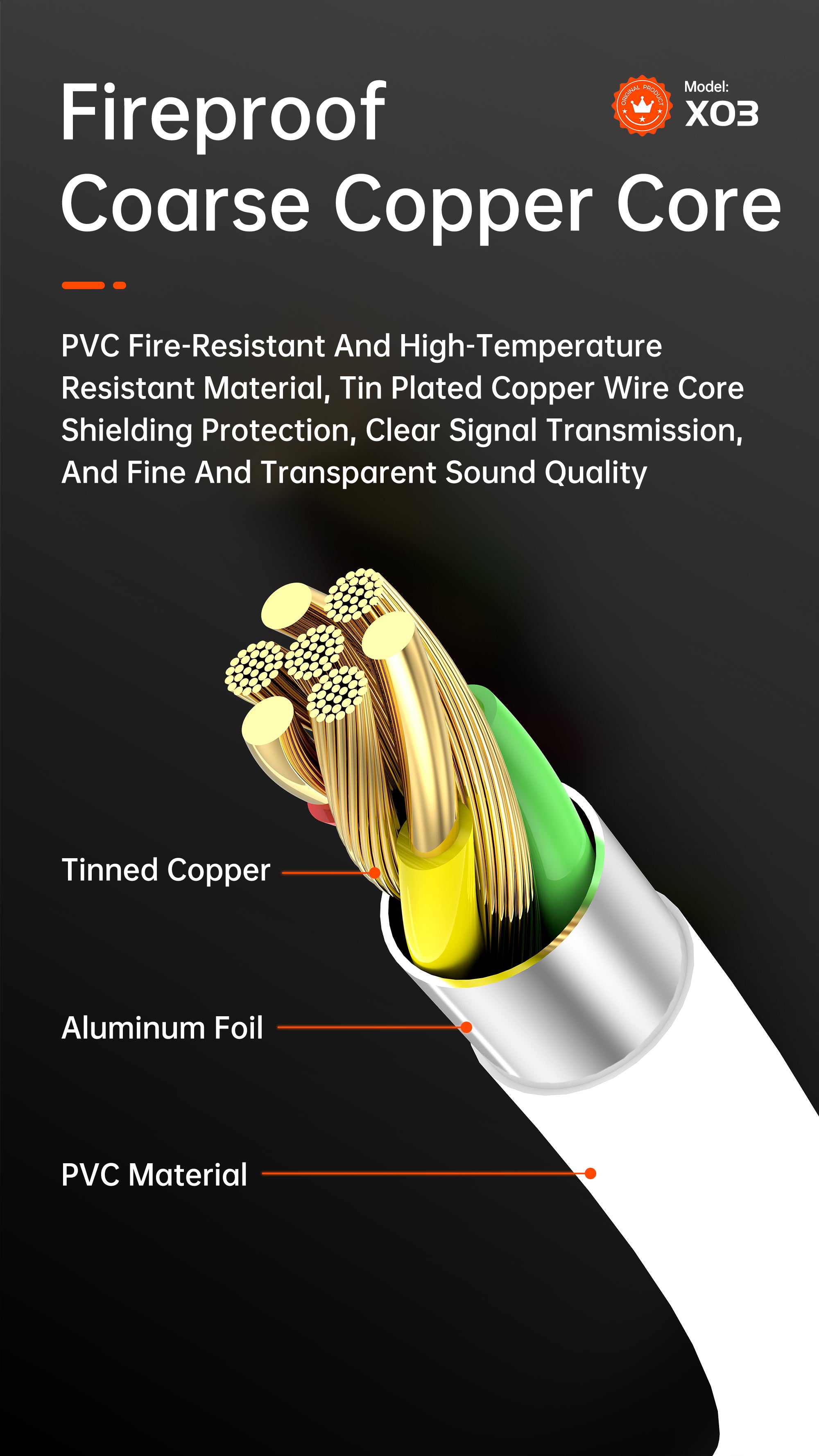 OTU X03 Premium 3.5mm AUX Cable Gold Plated – Noise Cancelling Audio Auxiliary Cord for Car, Home Stereo, Phone, Tablet & More