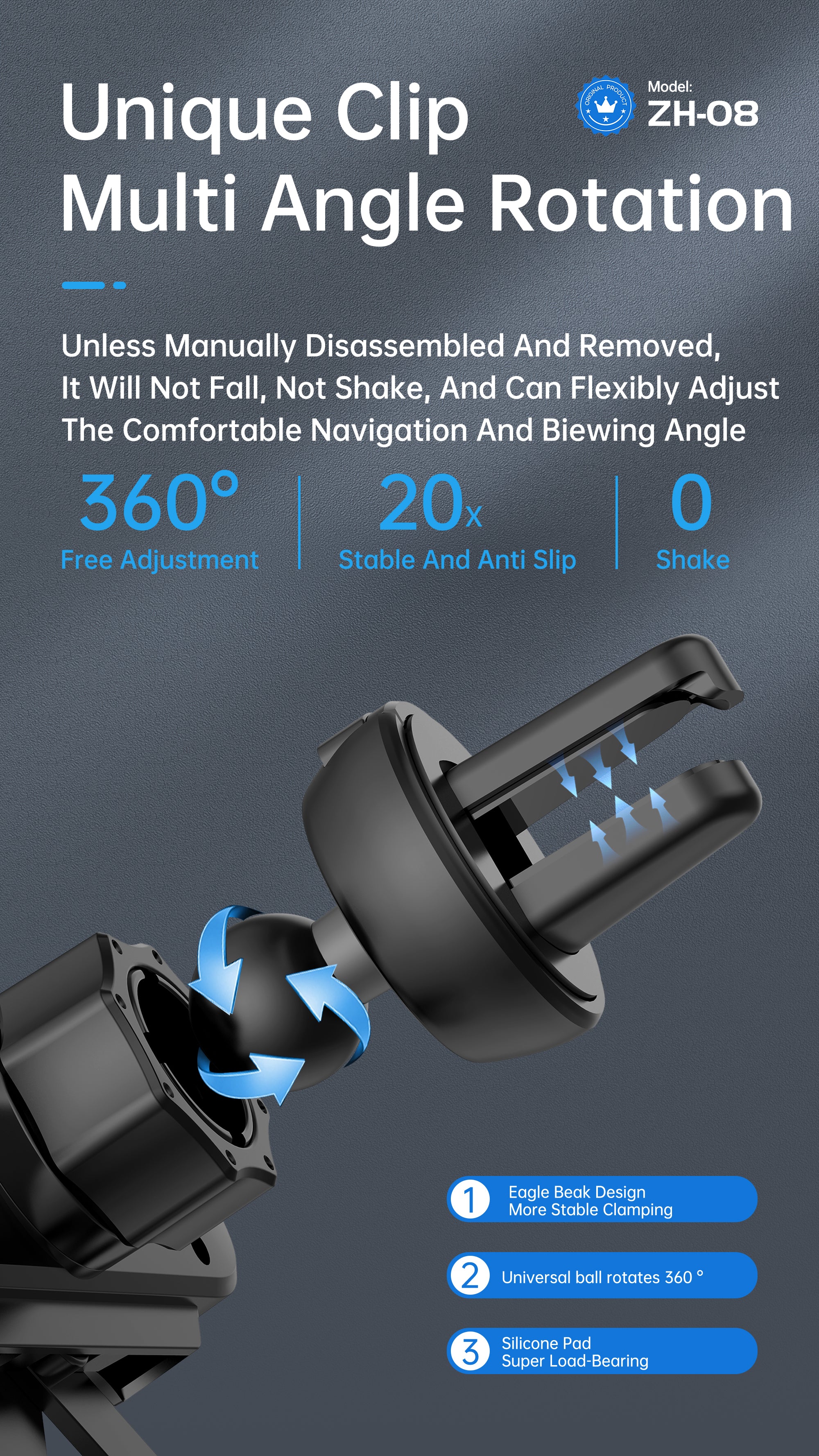OTU ZH08 Universal Gravity Car Phone Mount Holder - Hands-Free Silent One-Handed Operation for iPhone & Android (4.7-7")