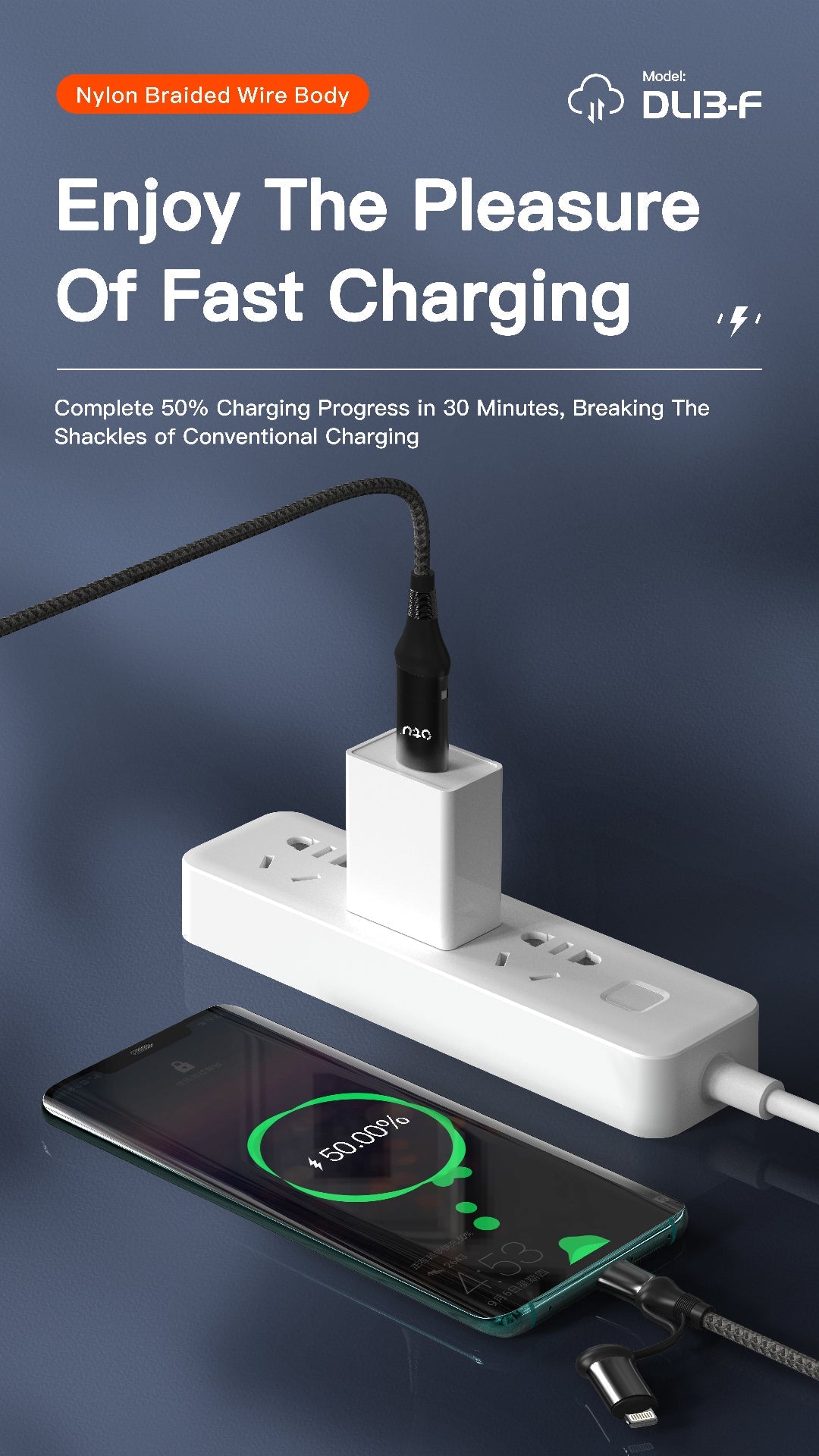 OTU DL13-F 4-in-1 Fast Charging Nylon Braided Cable | 50% in 30 Mins | USB-C & Lightning Compatible for All Devices | 1M