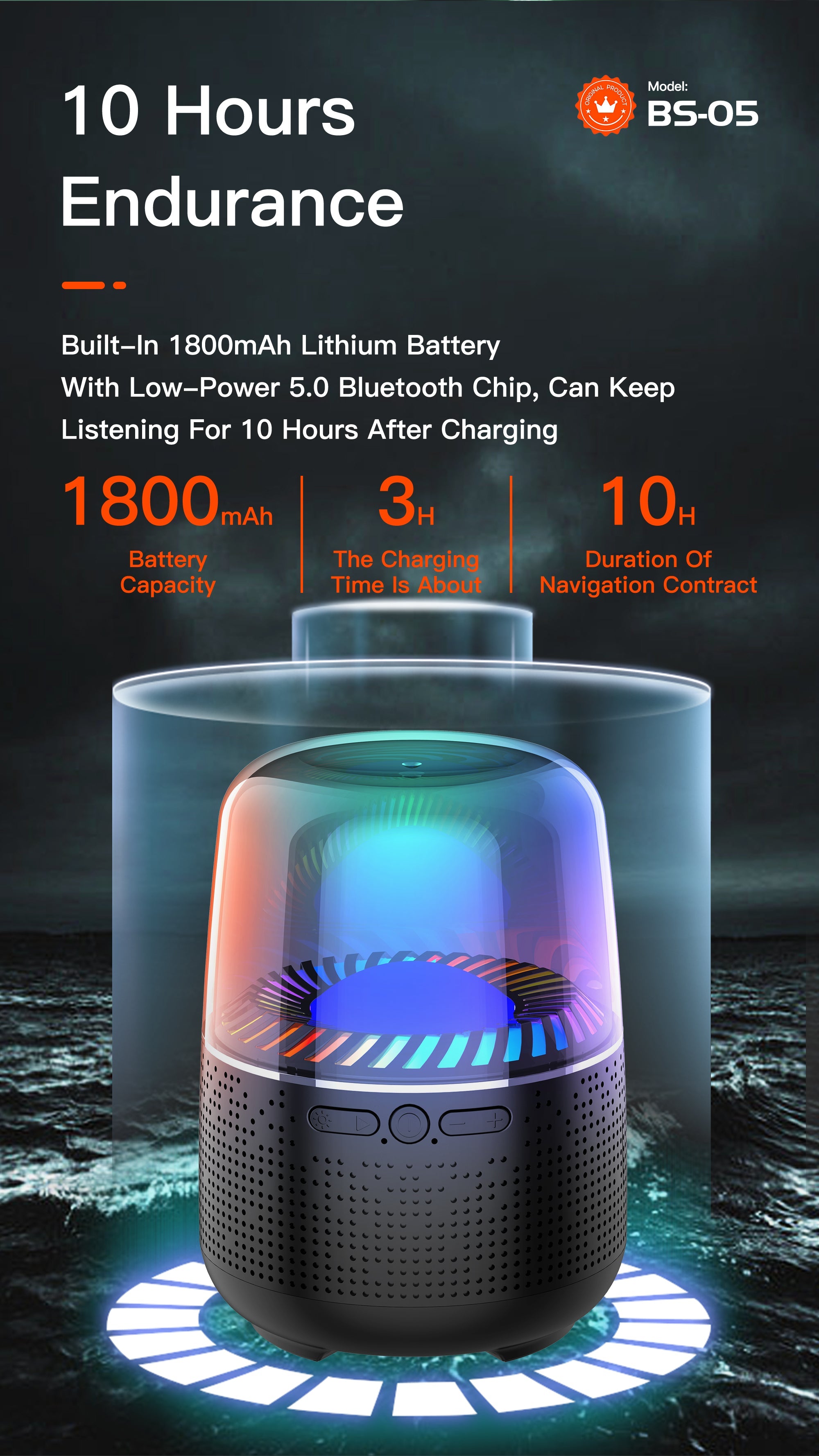 OTU BS-05 Portable Bluetooth Speaker with Deep Bass, 10-Hour Playtime, HiFi Stereo Sound, Bluetooth 5.0 – Ideal for Outdoor and Home Use