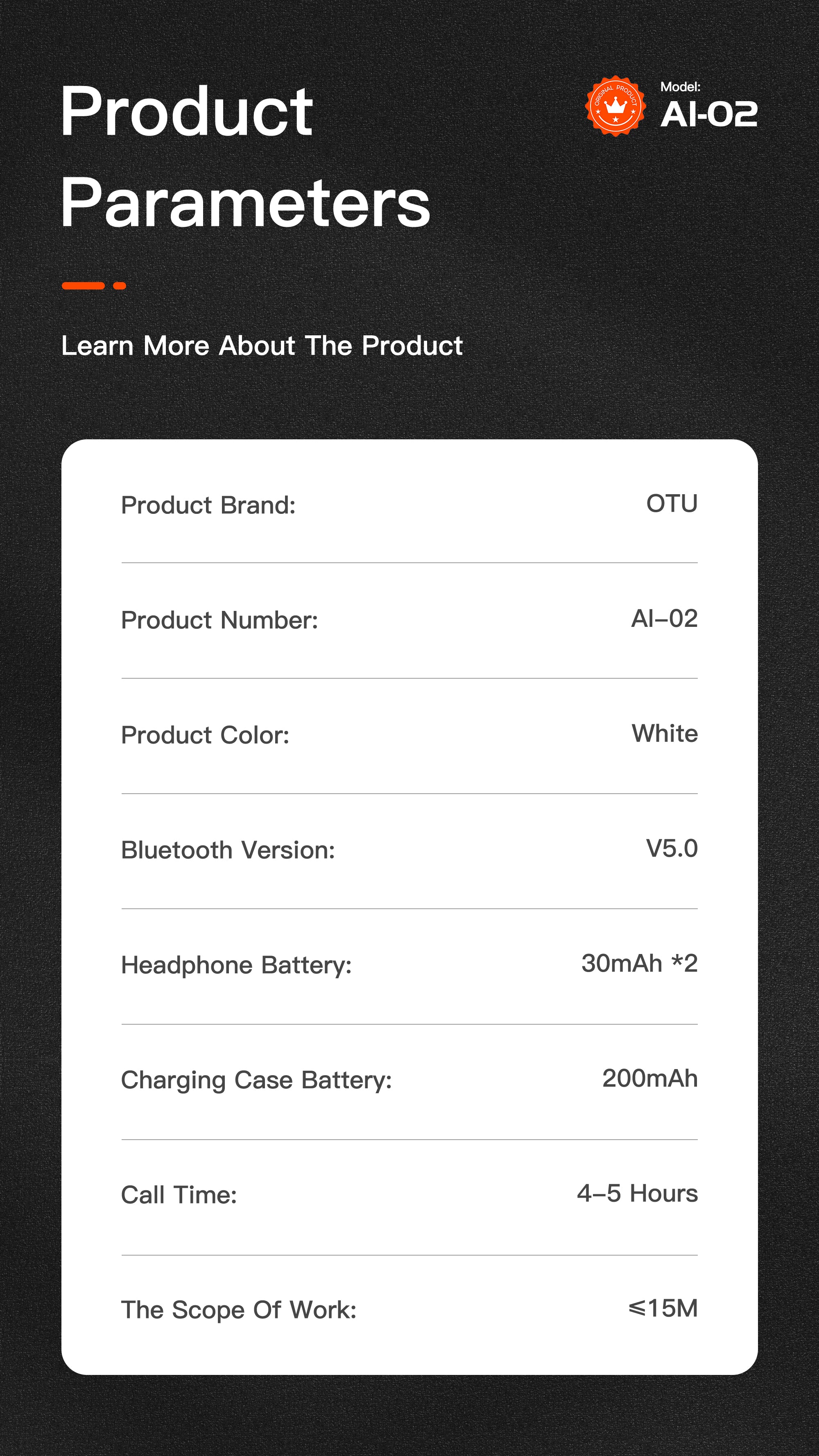 OTU AI02 HIFI Stereo Wireless Bluetooth Earbuds – 365-Day Battery, Noise Cancellation, Instant Pairing