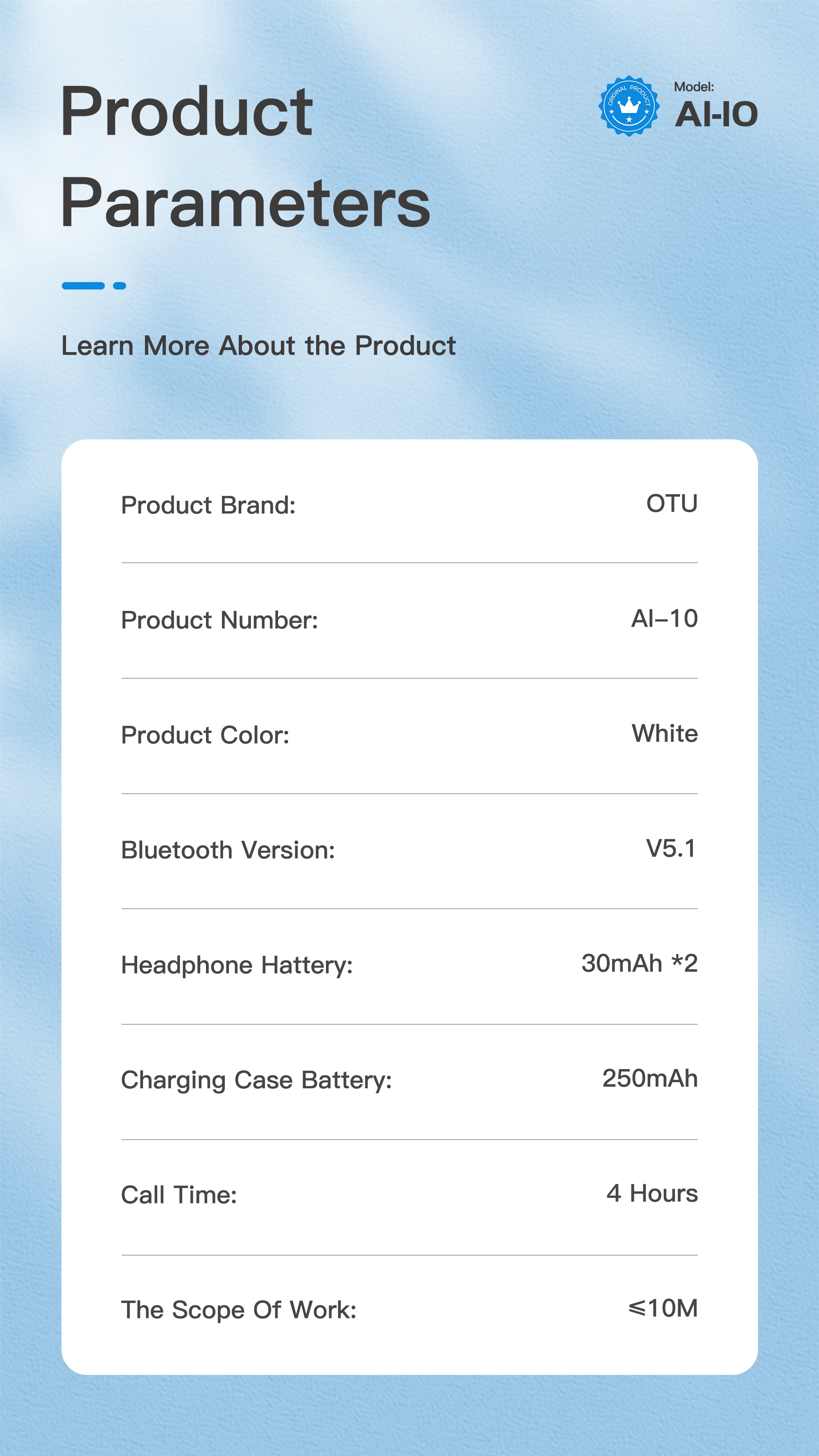 OTU Al-10 TWS Bluetooth Earbuds - Bluetooth 5.1, Smart Noise Cancellation, Hi-Fi Sound, 4H Talk Time, Auto Connect