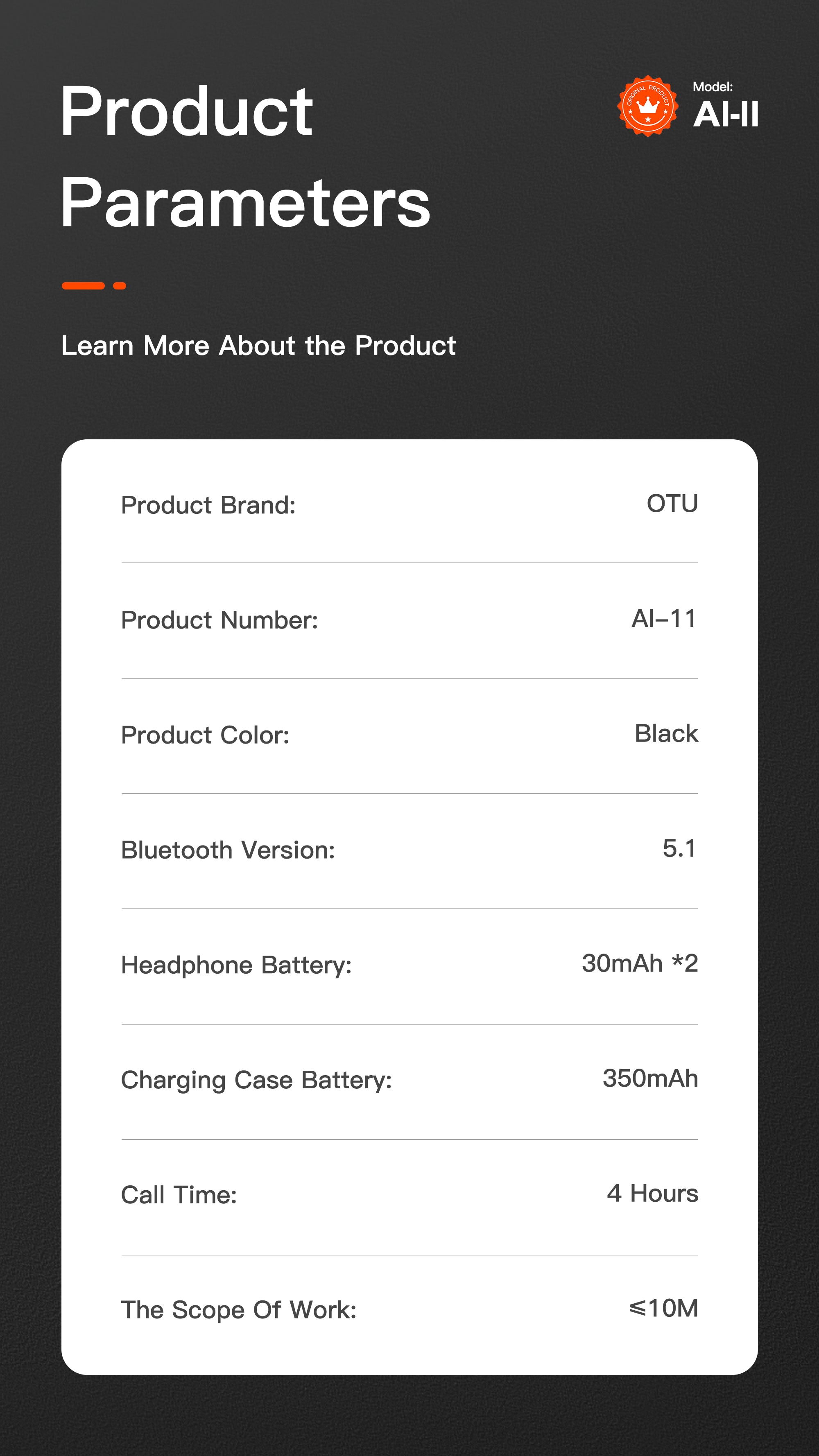 OTU Al-11 Wireless Earbuds - Bluetooth 5.1, Panoramic 3D Sound, Noise Reduction, 4H Talk, Auto Pairing