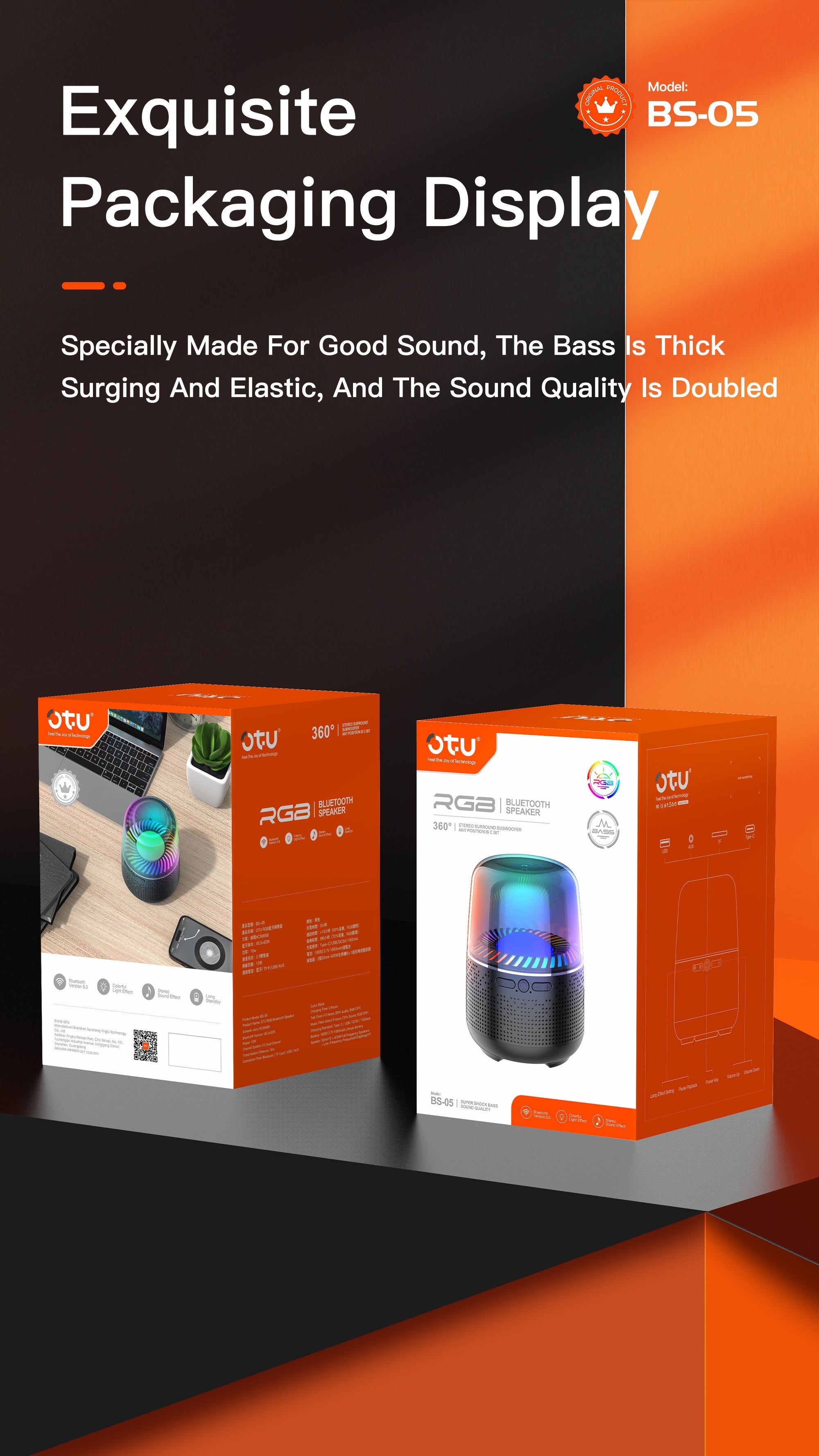 OTU BS-05 Portable Bluetooth Speaker with Deep Bass, 10-Hour Playtime, HiFi Stereo Sound, Bluetooth 5.0 – Ideal for Outdoor and Home Use