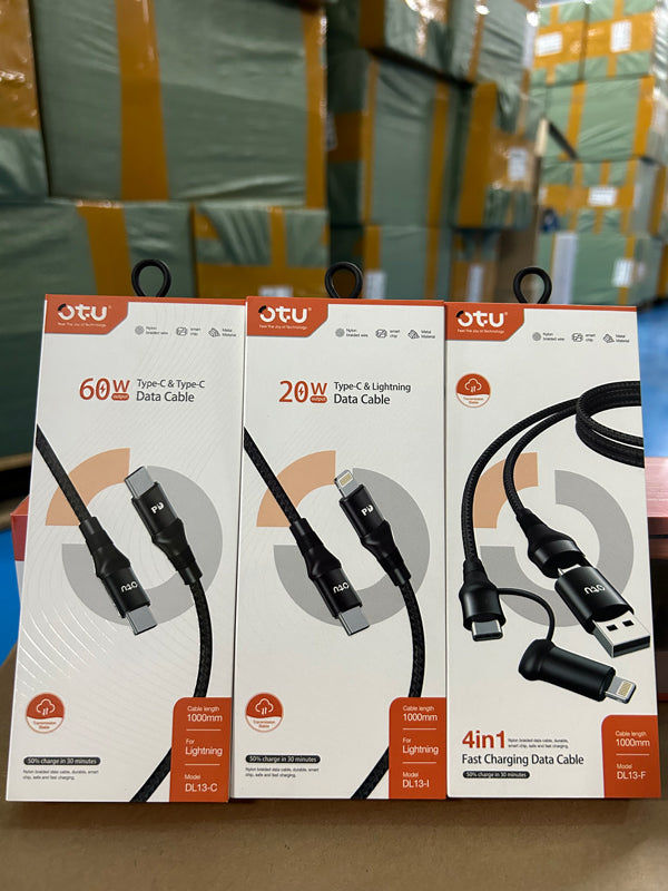 OTU DL13-F 4-in-1 Fast Charging Nylon Braided Cable | 50% in 30 Mins | USB-C & Lightning Compatible for All Devices | 1M