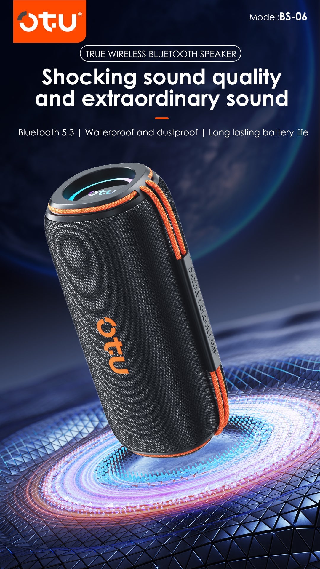 OTU BS-06 Portable Bluetooth Speaker: 25H Playtime, IPX5 Waterproof, 3D Surround Sound, Bluetooth 5.3 for iOS Android