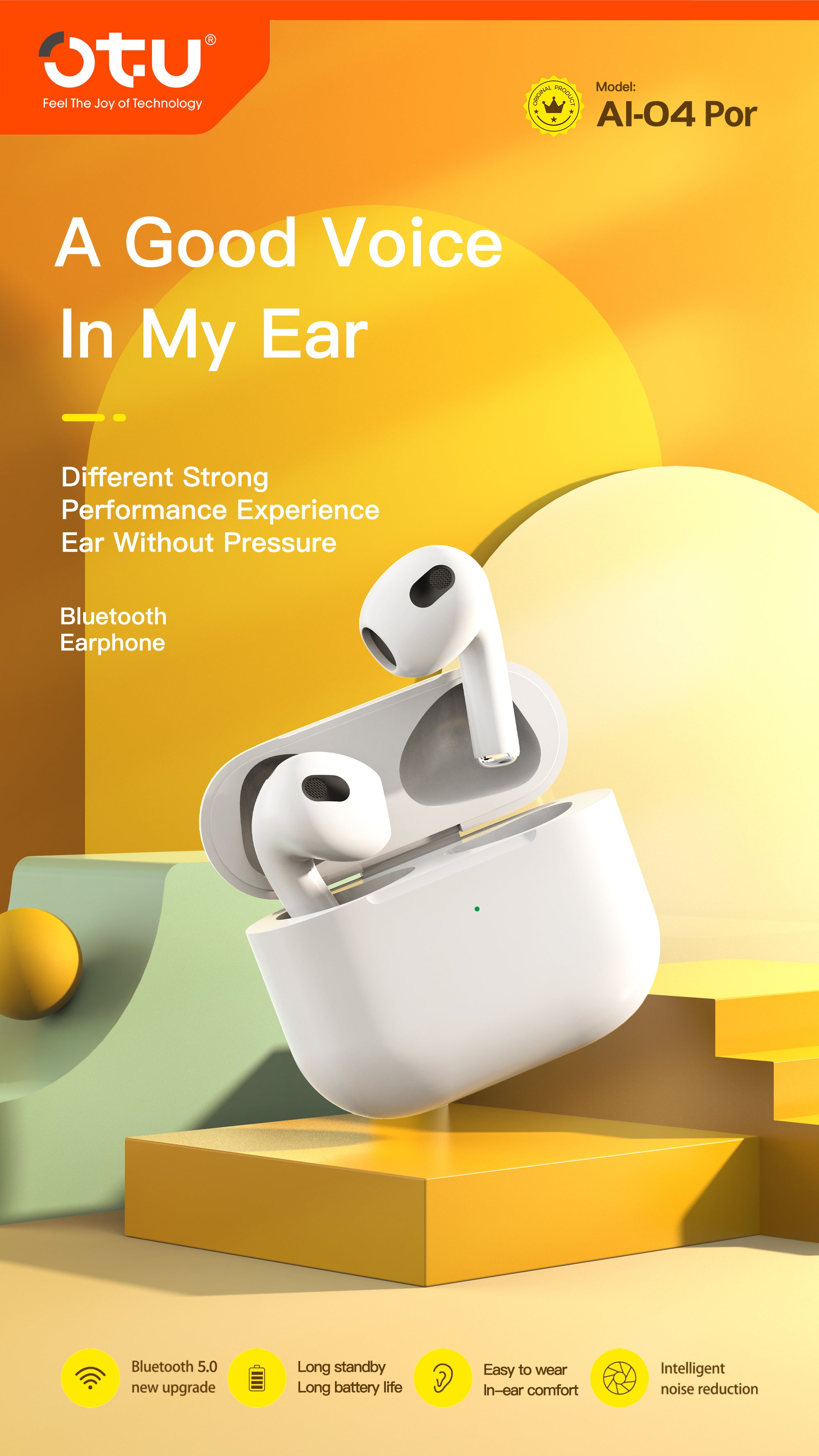 OTU AI-04 Pro Wireless Bluetooth Earbuds - 360° Stereo Sound, 4H Call Time, Bluetooth 5.0, Noise Cancelling