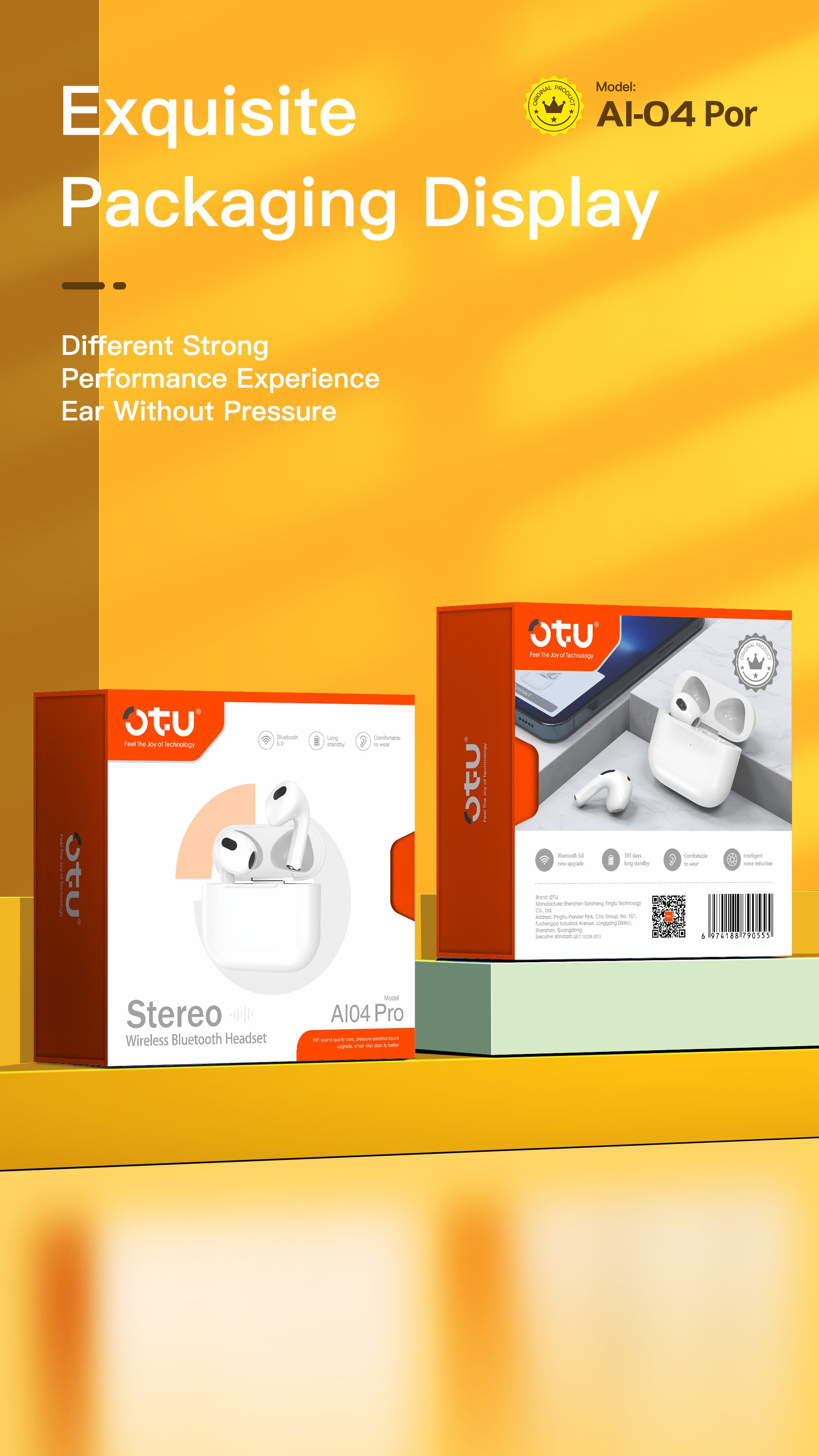 OTU AI-04 Pro Wireless Bluetooth Earbuds - 360° Stereo Sound, 4H Call Time, Bluetooth 5.0, Noise Cancelling