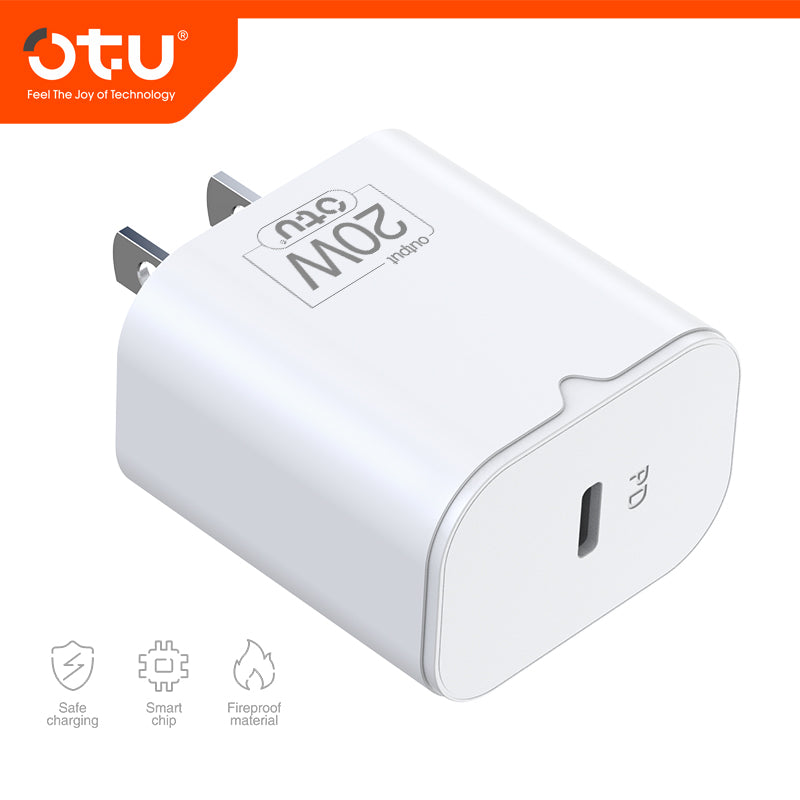 OTU AU02 20W Single-Port USB-C Fast Wall Charger with US/EU Plug — Safe & Compact PD Charger for iPhone & Android