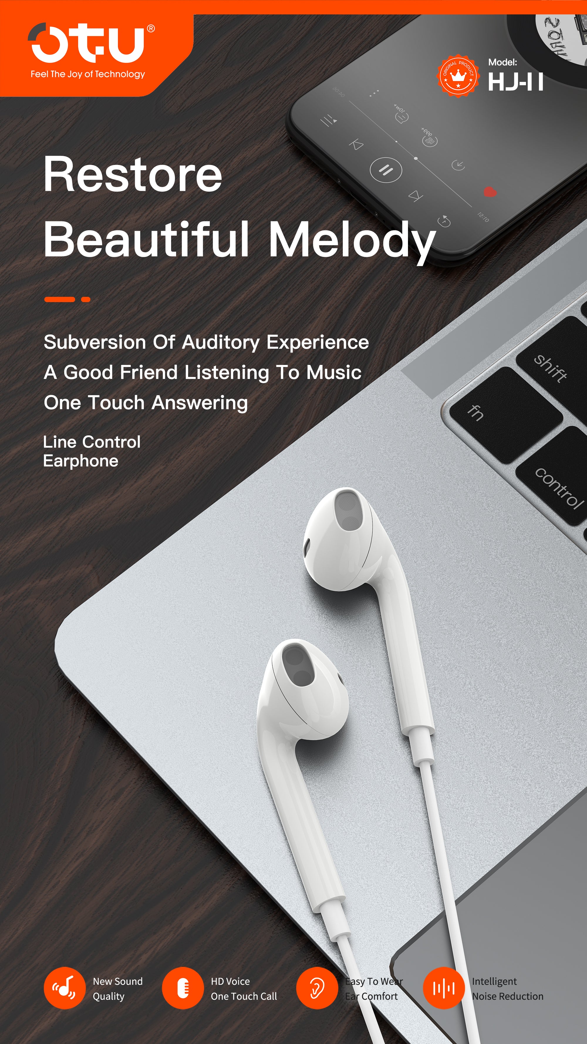 OTU HJ11 BEAR 7 Wired In-Ear Earphones – Hi-Fi Sound, Comfort Fit & Built-in Mic with Line Control