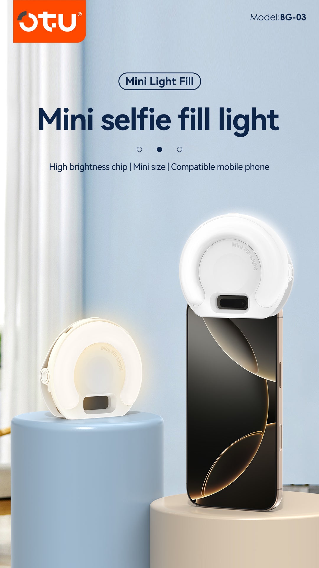 OTU BG03 Mini Selfie Fill Light for Phone & Laptop - Portable Clip-On Camera Light with Type-C Charging
