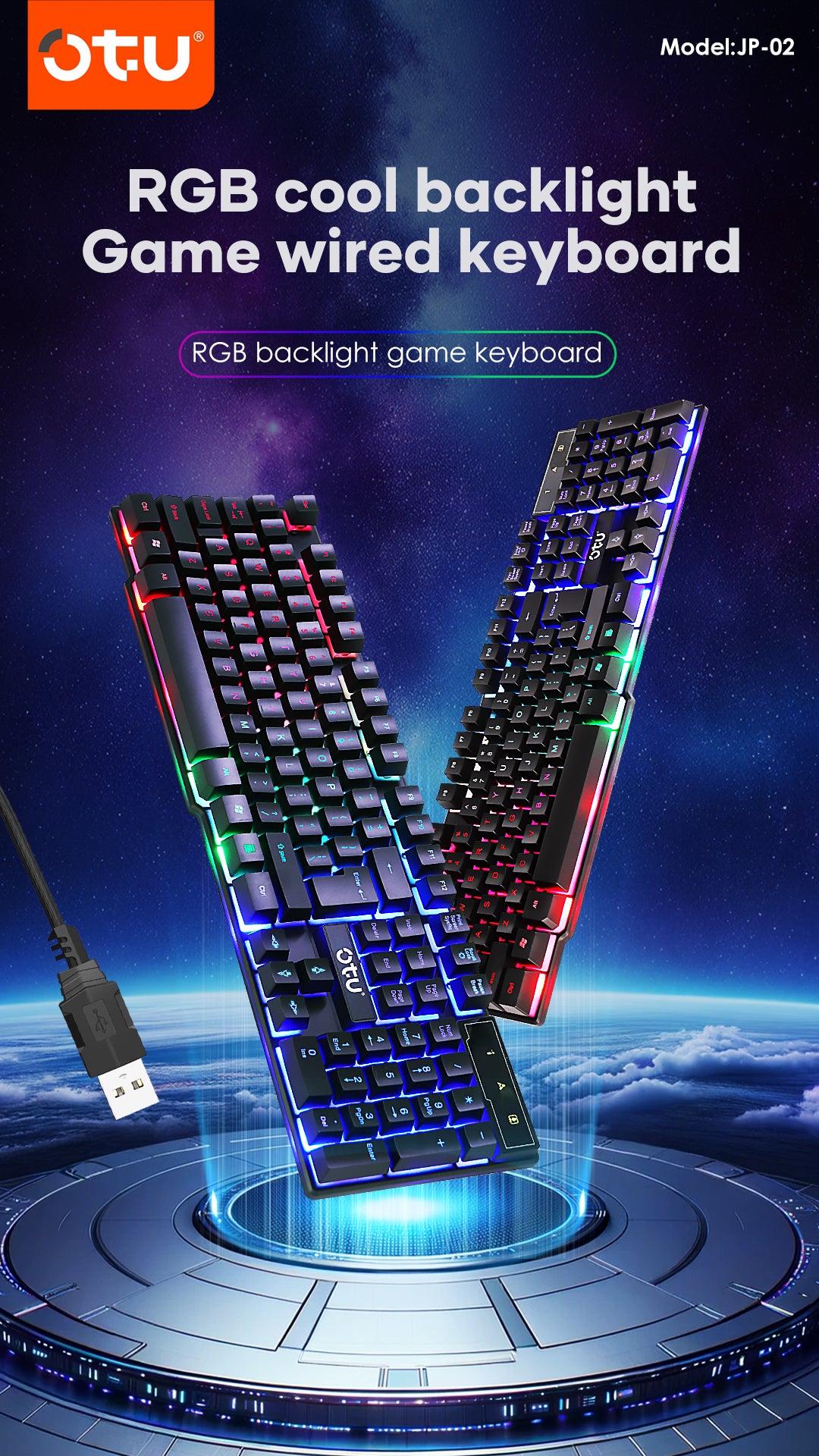 OTU JP-02 RGB Backlit Gaming Keyboard – 104 Key Anti-ghosting, Splash-Proof, for PC & Mac