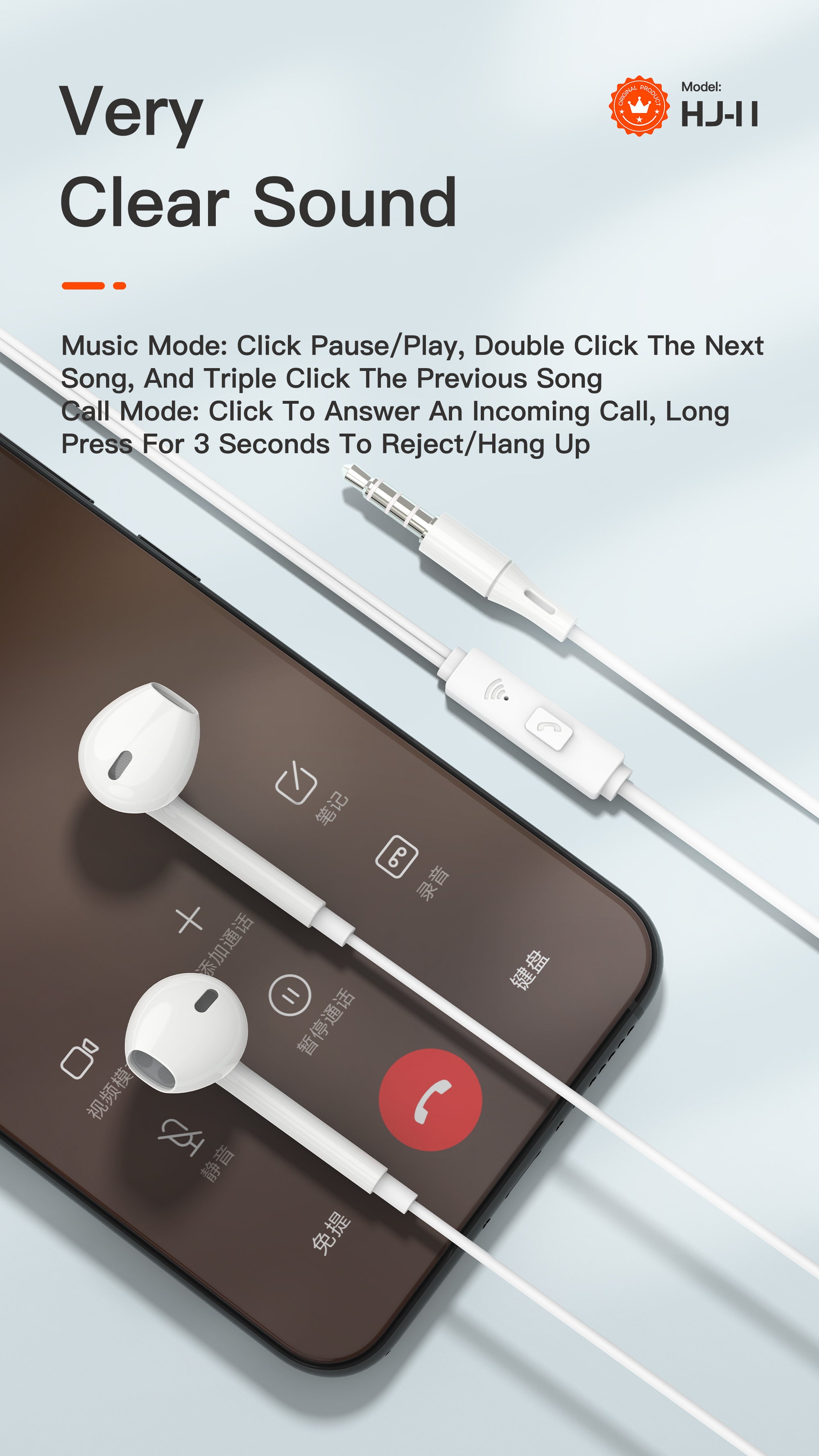 OTU HJ11 BEAR 7 Wired In-Ear Earphones – Hi-Fi Sound, Comfort Fit & Built-in Mic with Line Control