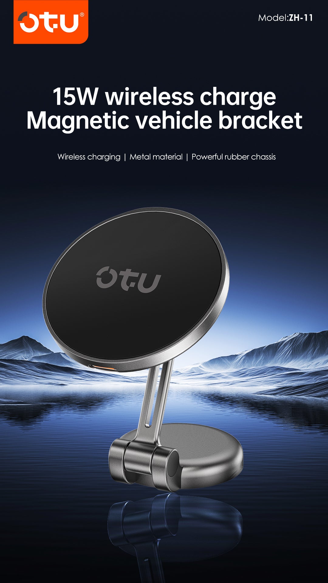 OTU ZH11 15W Magnetic Wireless Car Charger Mount - Fast Charging, 360° Rotation, for All MagSafe iPhones