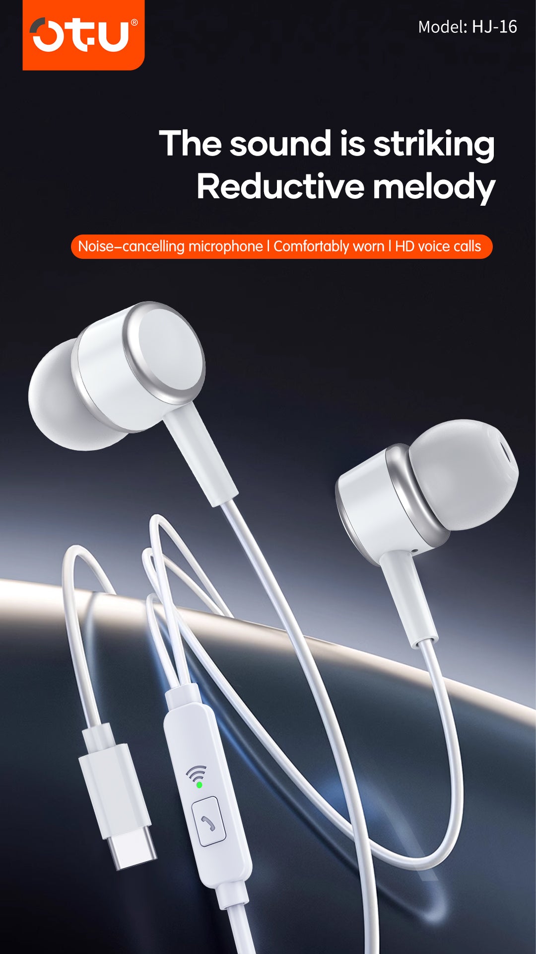 OTU HJ-16 30-Pack  In-Ear Earphones with Noise-Cancelling Mic, Type-C Hi-Fi Sound for Gaming & Calls