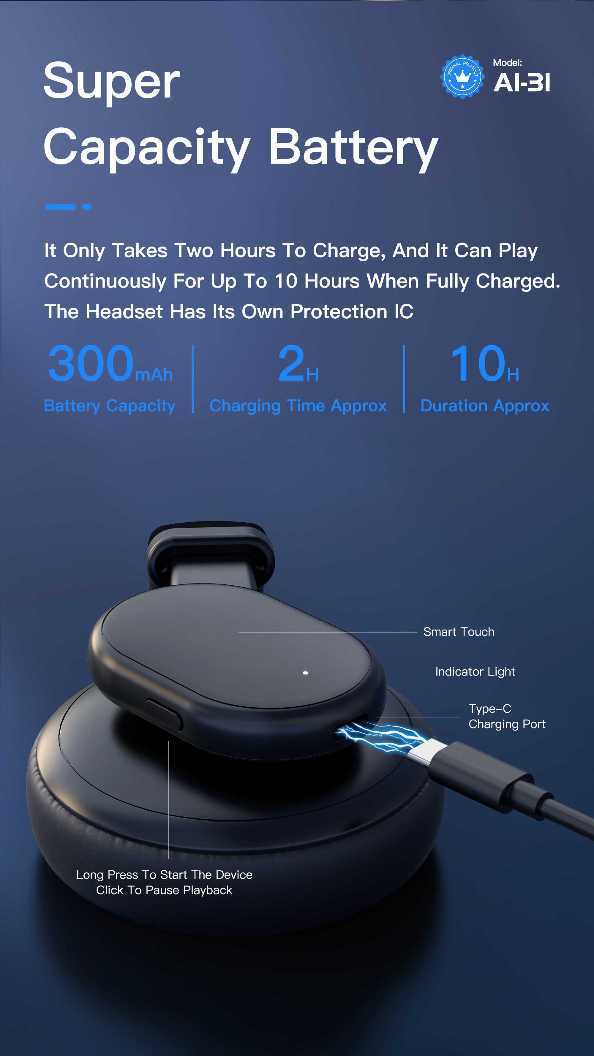 OTU AI31 True Wireless Earbuds - 10H Playtime, Active Noise Cancelling, Hi-Fi Stereo Sound, Bluetooth 5.1, Comfort Fit