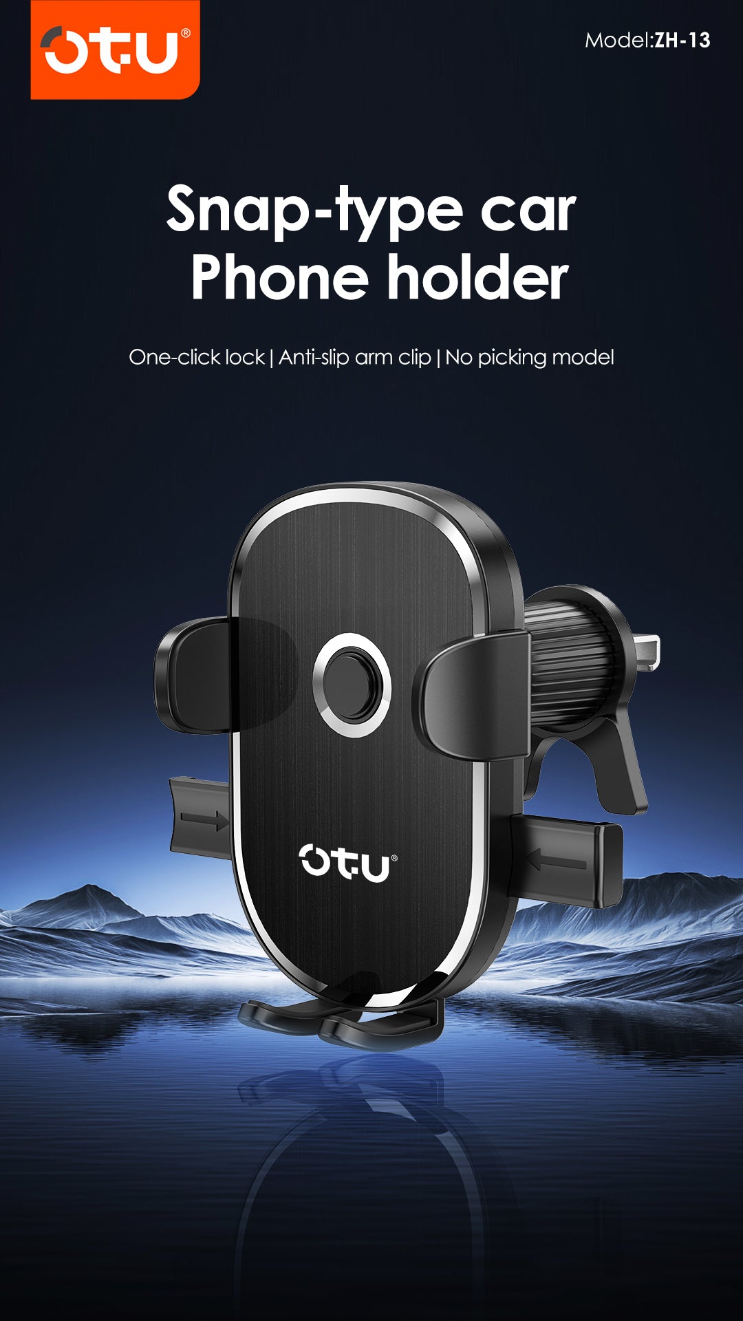 OTU ZH13 Universal Car Phone Mount Holder with One-Click Lock & 360° Rotation - Compatible with 4.7-7.2 inch Phones