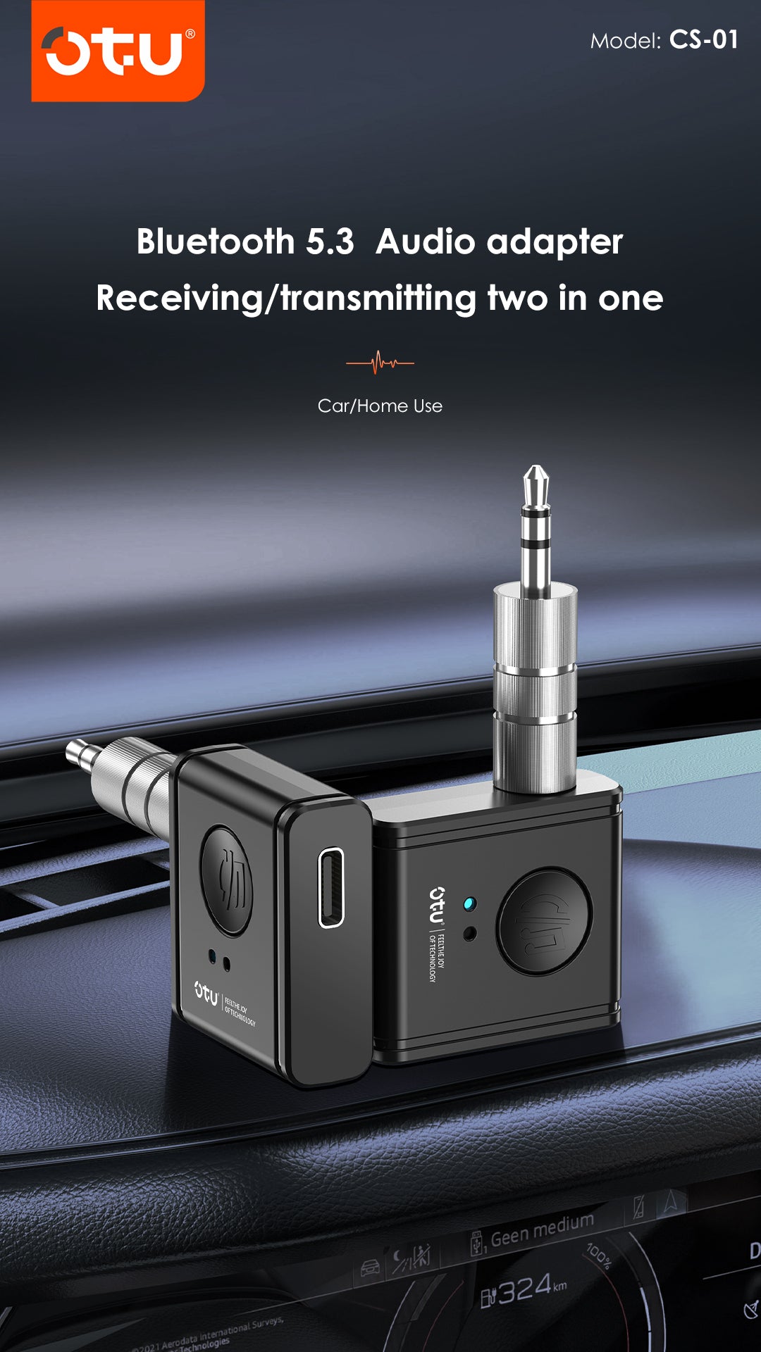 OTU CS01 Bluetooth 5.3 Audio Adapter – Dual Mode Receiver & Transmitter for Car and Home Use